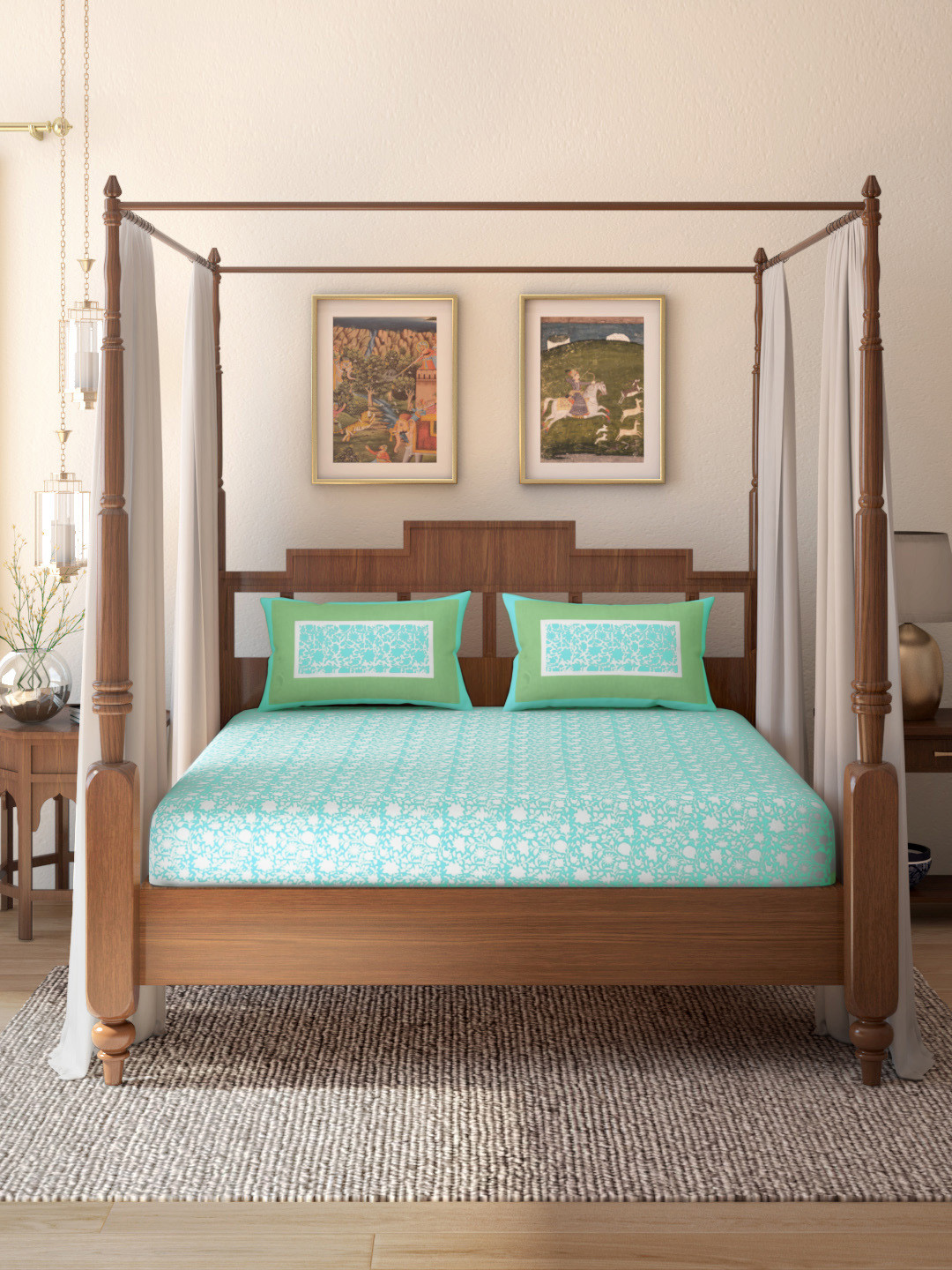 House of Pataudi Blue Printed 144 TC 160 GSM Cotton King Rozana Bedsheet & 2 Pillow Covers
House of Pataudi Blue Printed 144 TC 160 GSM Cotton King Rozana Bedsheet & 2 Pillow Covers