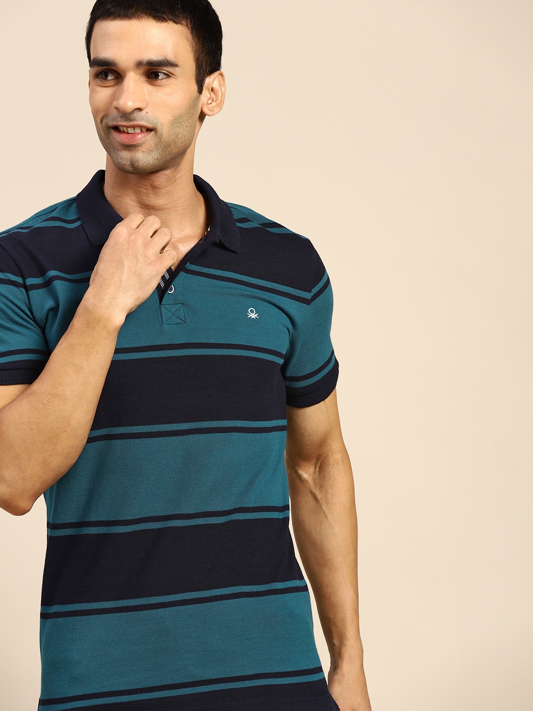United Colors of Benetton Men Teal Blue Navy Pure Cotton Striped Polo Pure Cotton T-shirt
United Colors of Benetton Men Teal Blue Navy Pure Cotton Striped Polo Pure Cotton T-shirt
