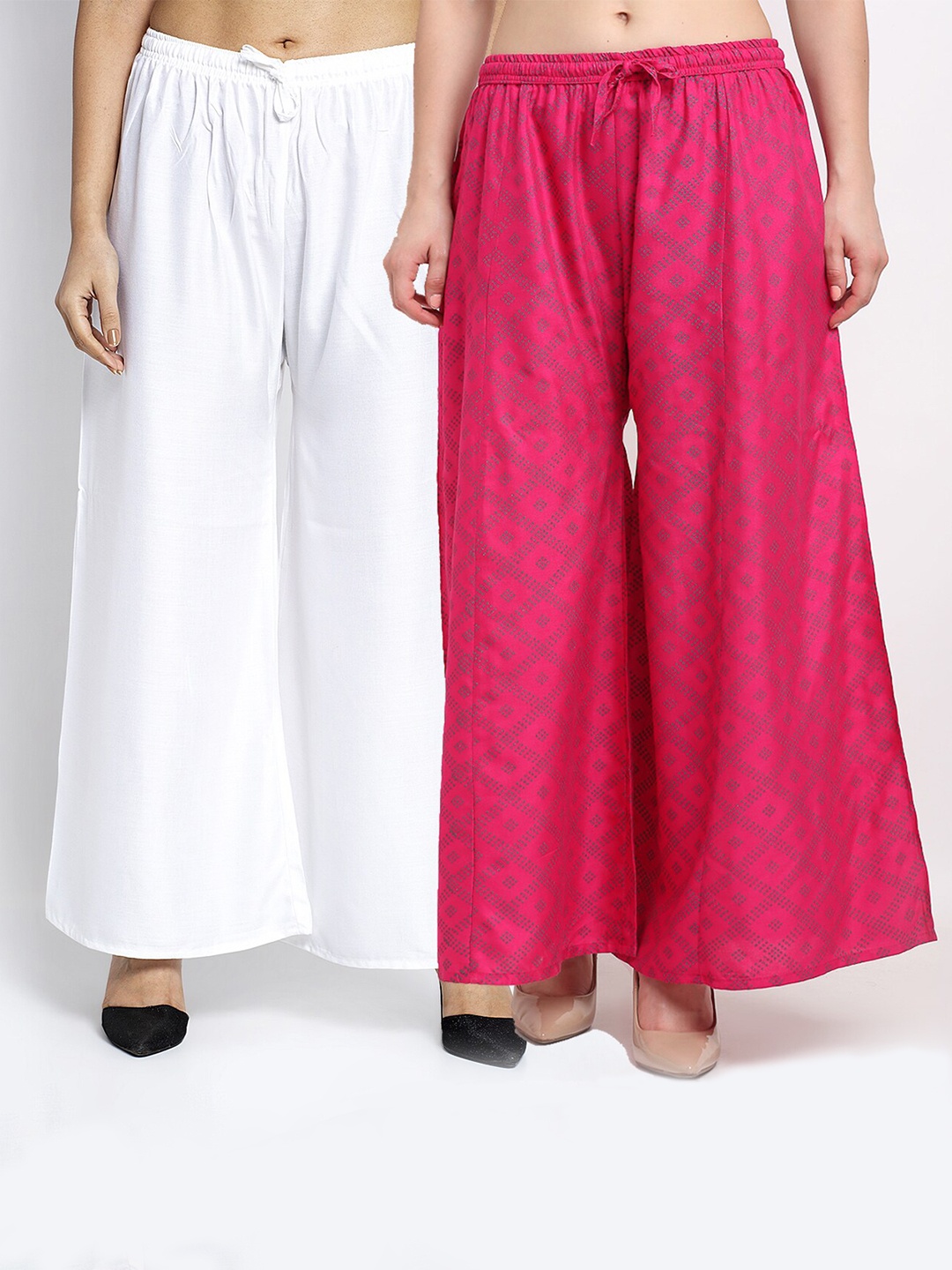 GRACIT Women Pack Of 2 Pink & white Printed Flared Palazzos