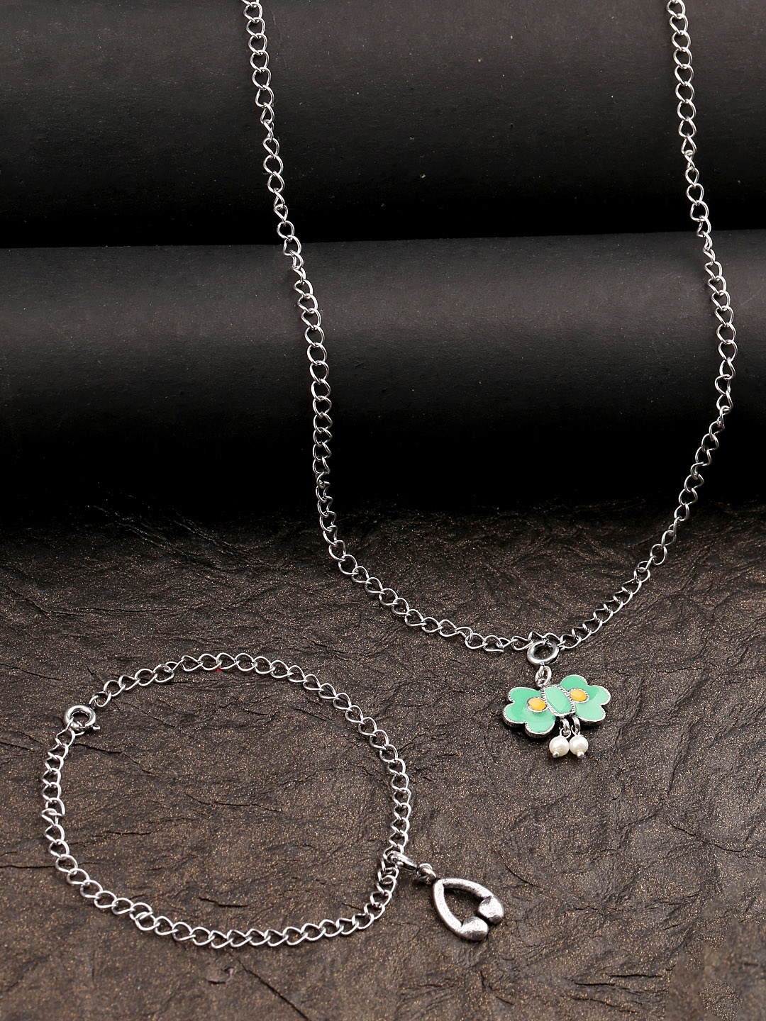Voylla Womens Silver-Plated Cute Butterfly Enameled Charms Pendant with Chain & Bracelet
Voylla Womens Silver-Plated Cute Butterfly Enameled Charms Pendant with Chain & Bracelet