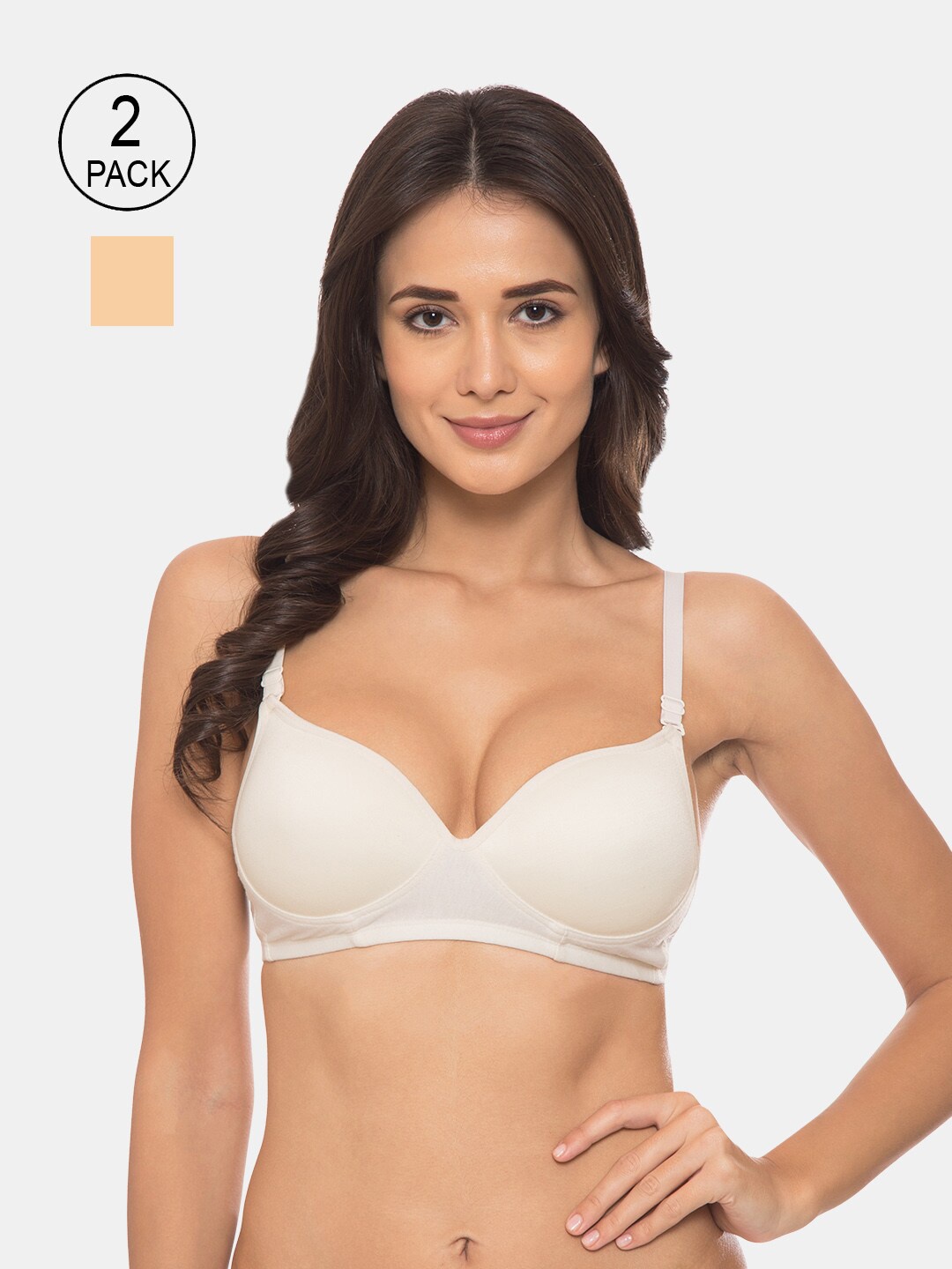 KOMLI Off Pack of 2 White & Beige Solid Non Wired Medium Coverage T-shirt Bra, Off white
KOMLI Off Pack of 2 White & Beige Solid Non Wired Medium Coverage T-shirt Bra, Off white