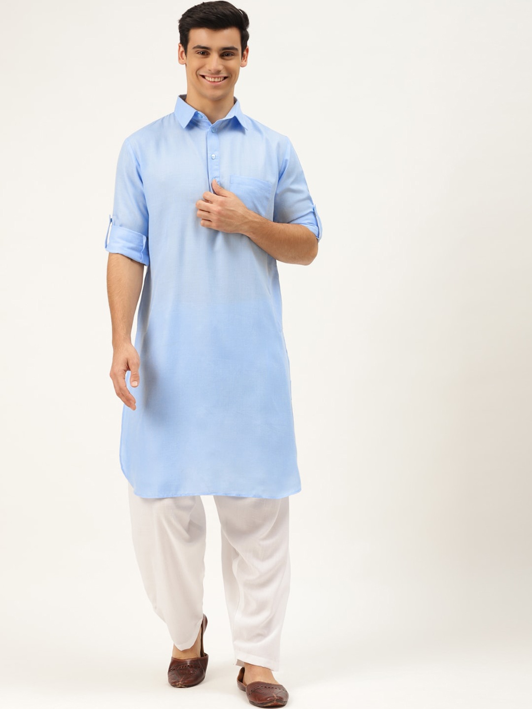 Molly & Michel Men Blue Thread Work Kurta