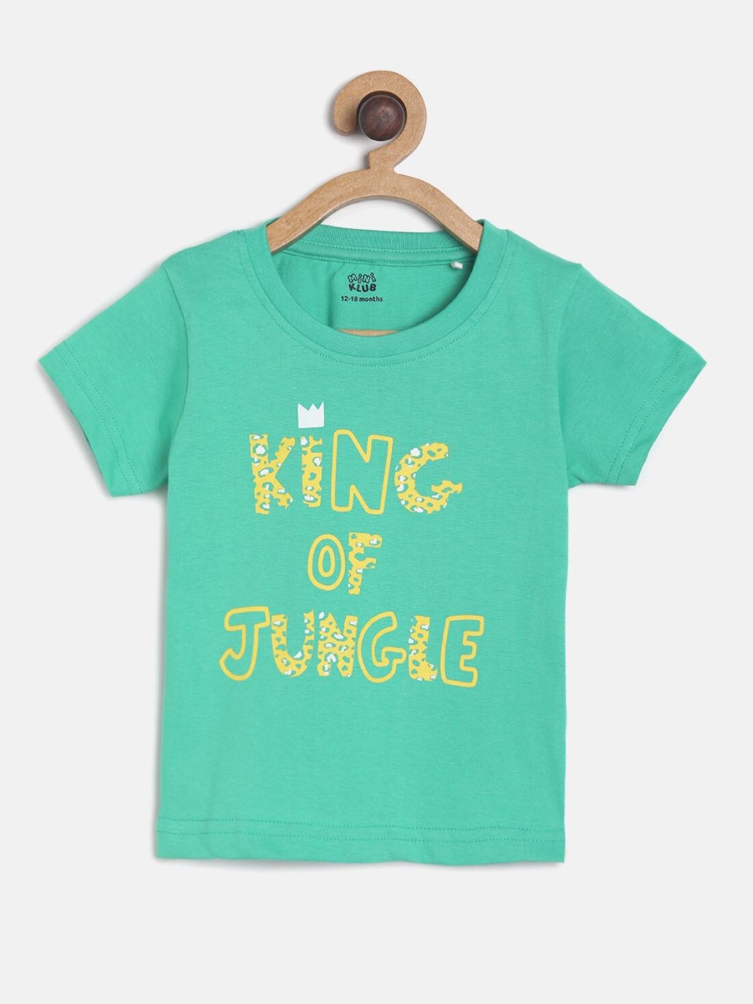 MINI KLUB Boys Green & Yellow Typography Printed T-shirt