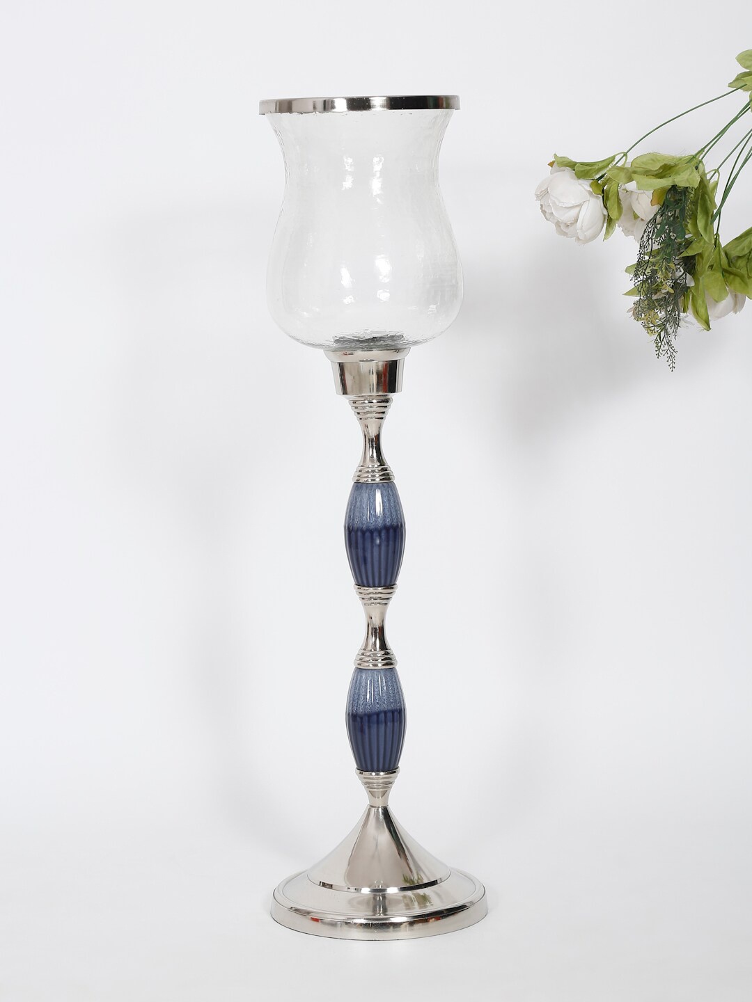 Fabindia Blue & Silver Ceramic Candle Holder