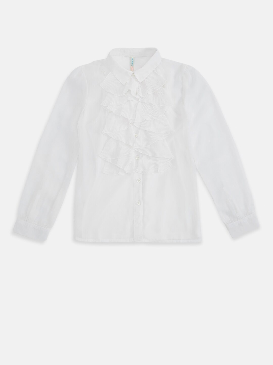 Pantaloons Junior Girls Off White Solid Ruffles Pure Silk Georgette Regular Top