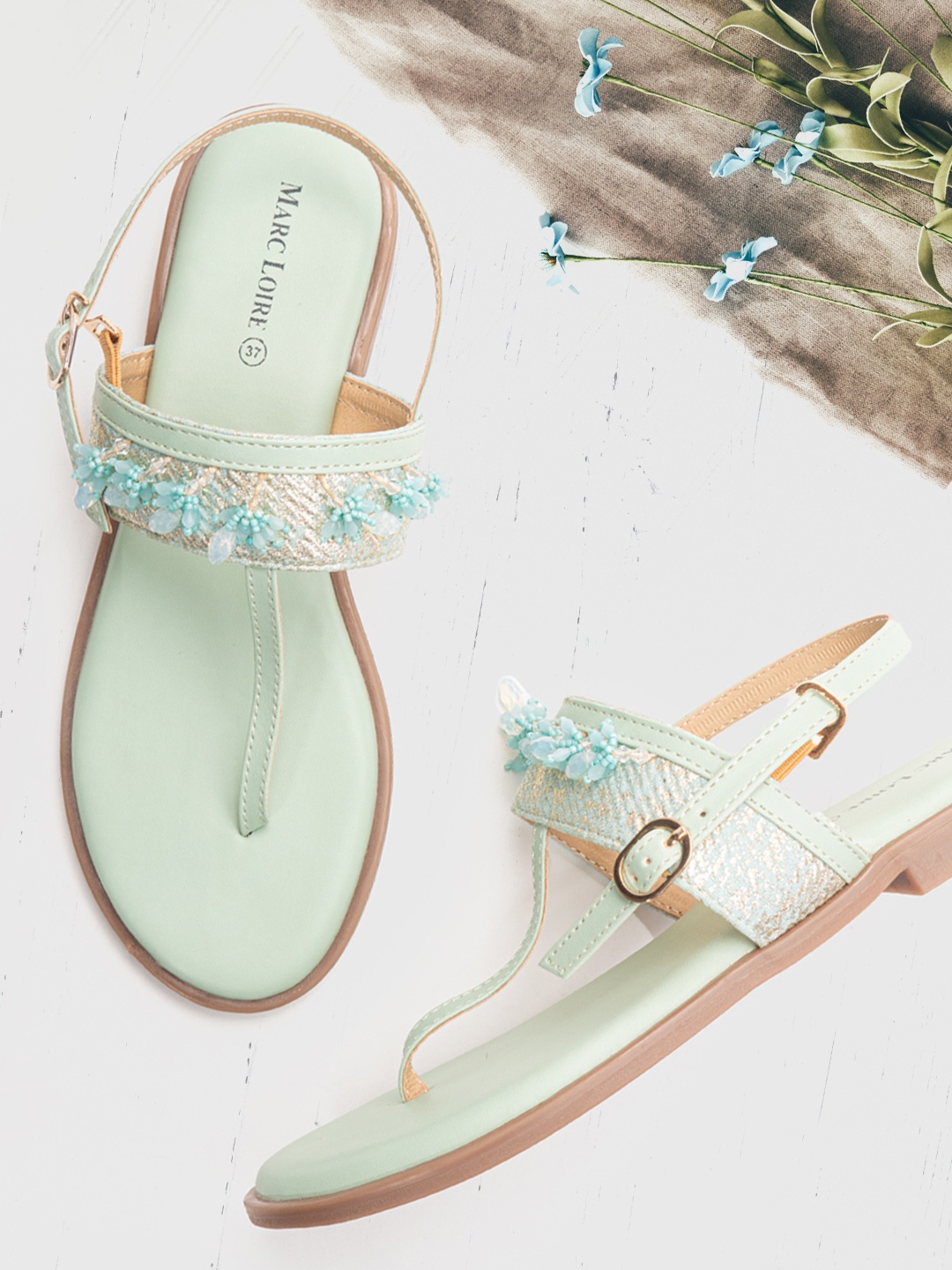 Marc Loire Women Green T-Strap Flats