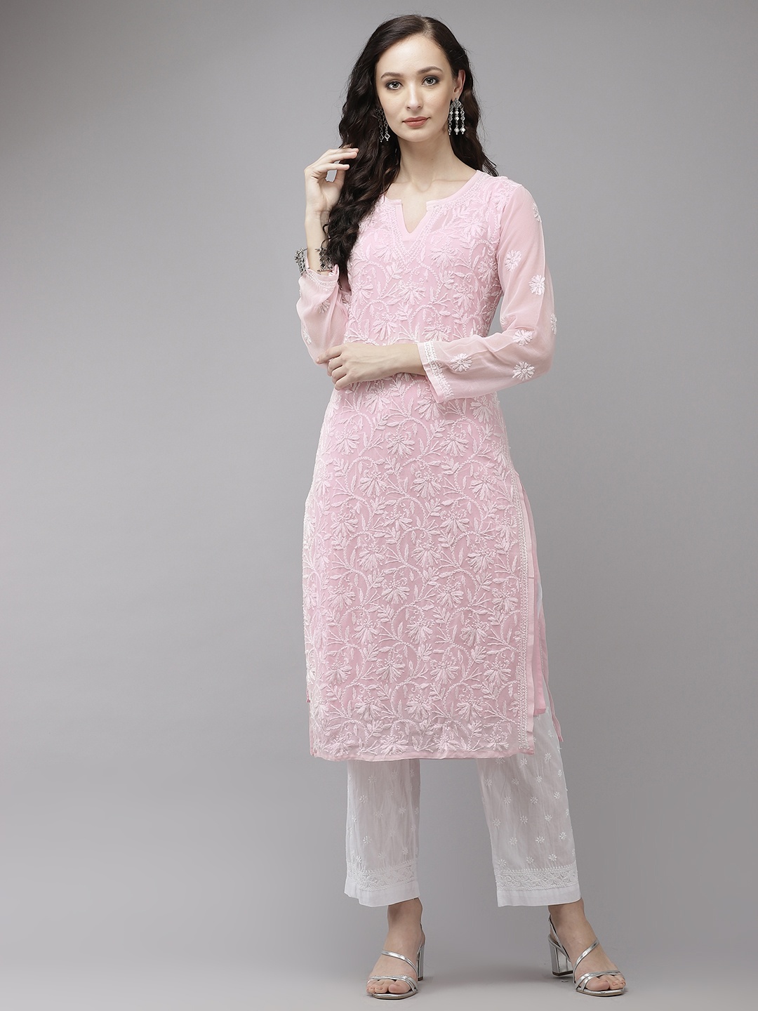 ADA Women Pink Ethnic Motifs Embroidered Regular Chikankari Handloom Kurta with Palazzos
ADA Women Pink Ethnic Motifs Embroidered Regular Chikankari Handloom Kurta with Palazzos