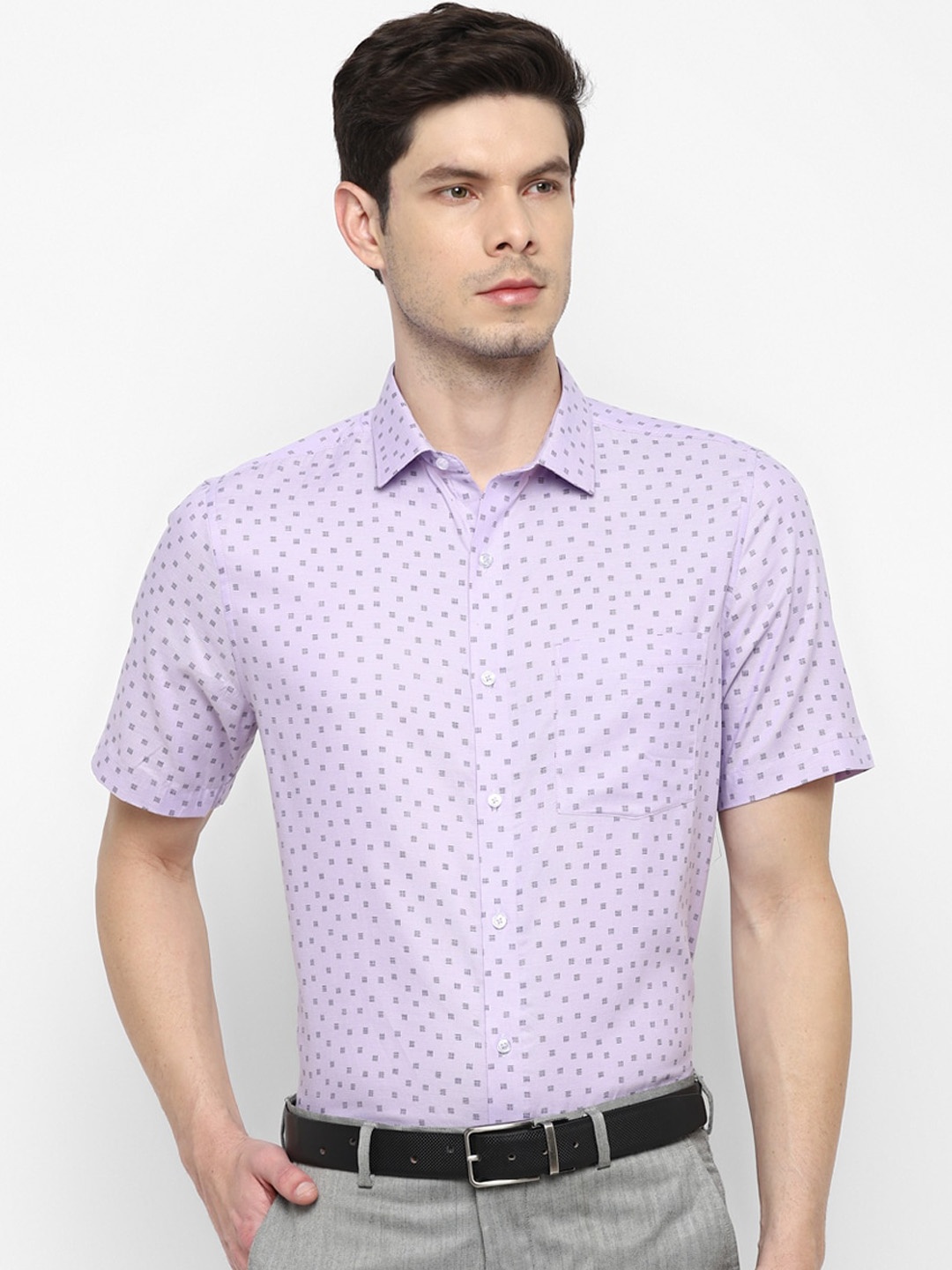 Turtle Men Purple Opaque Cotton Printed Formal Shirt