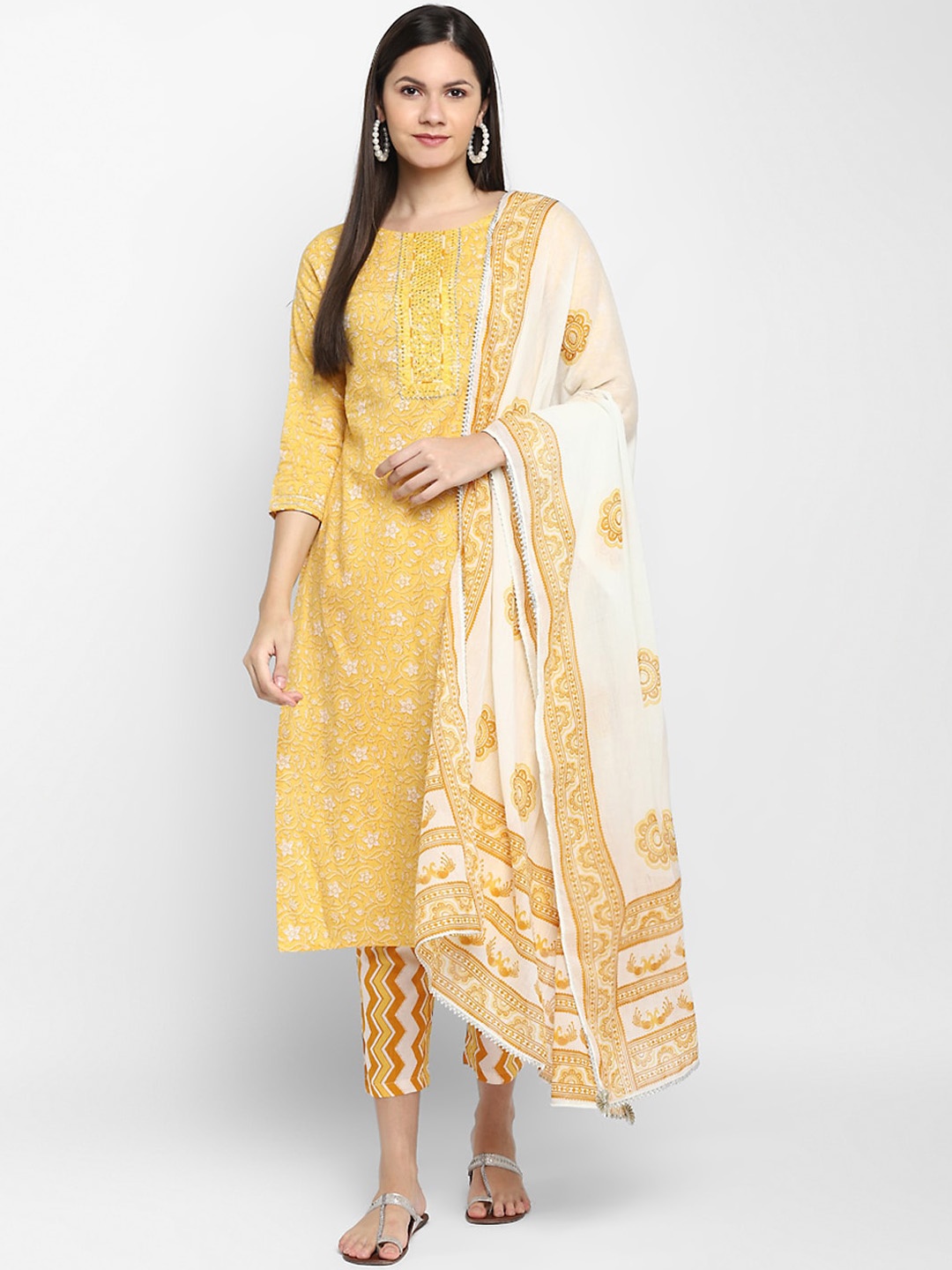 CHRISTEENA Women Yellow Ethnic Motifs Printed Pure Cotton Kurta with Trousers & Dupatta
CHRISTEENA Women Yellow Ethnic Motifs Printed Pure Cotton Kurta with Trousers & Dupatta