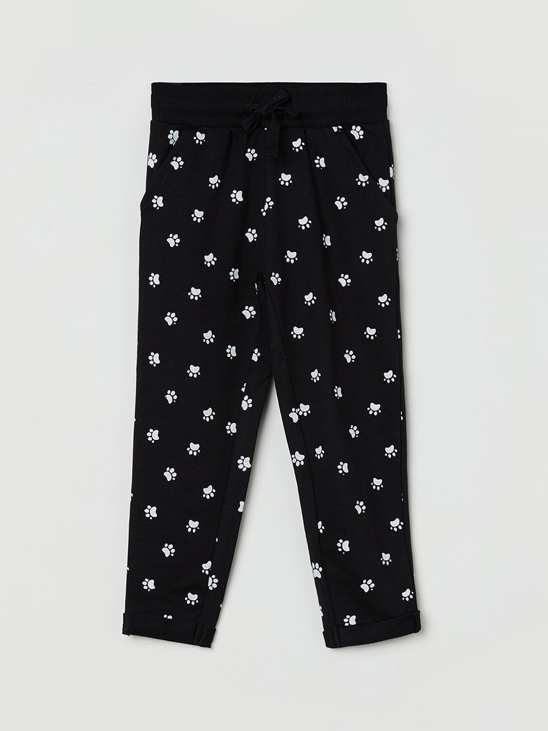 max Girls Black Printed Pure Cotton Trousers