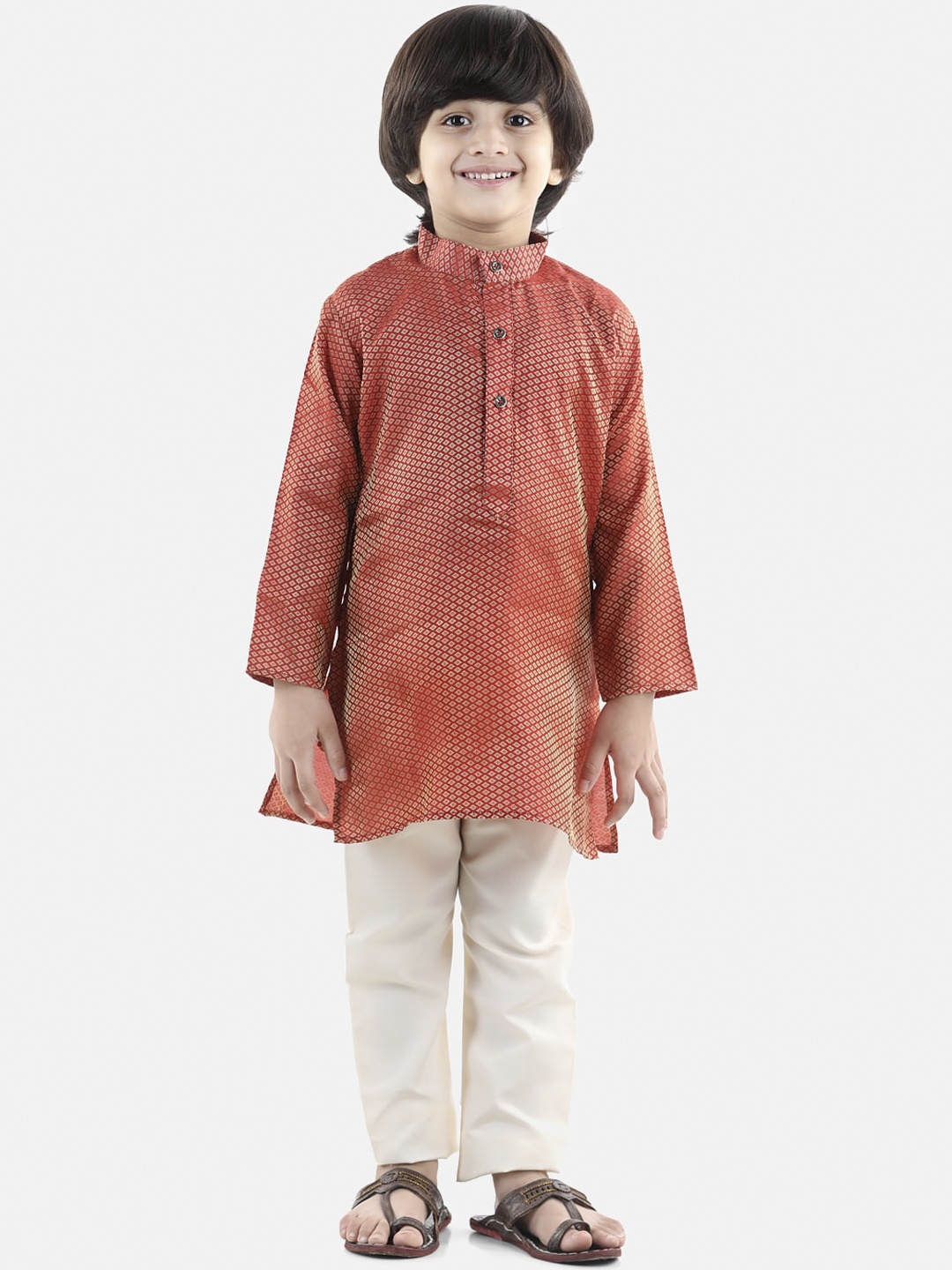 BownBee Boys Red Regular Kurta with Pyjamas