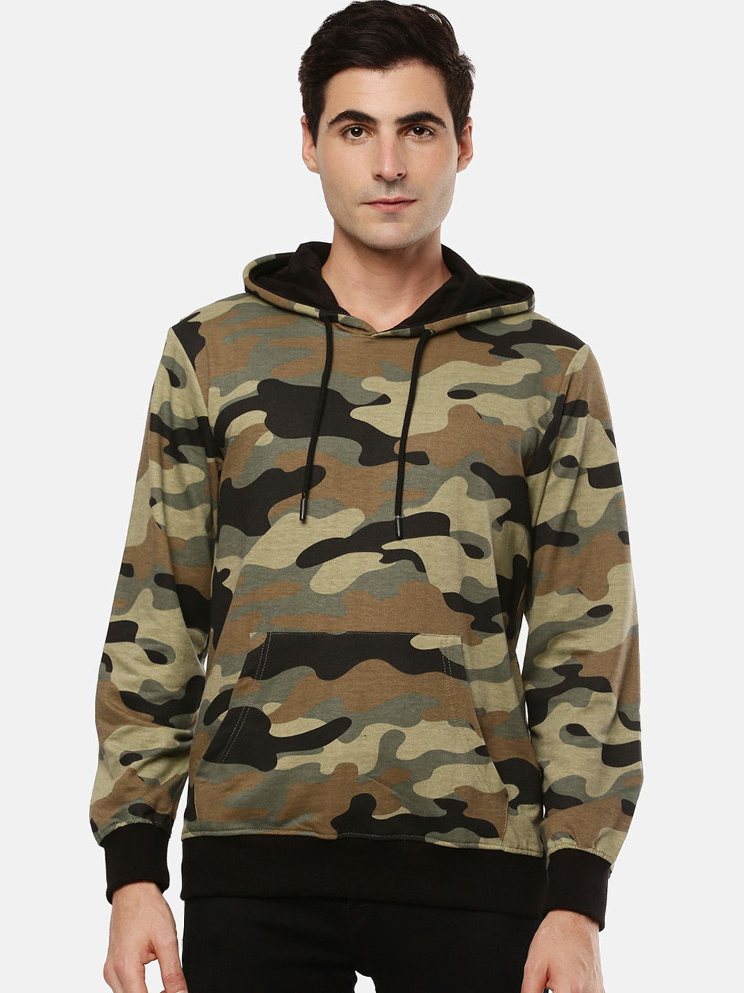 Chennis Men Olive Green & Black Camouflage Printed Pure Cotton Hooded Pullover Sweatshirt
Chennis Men Olive Green & Black Camouflage Printed Pure Cotton Hooded Pullover Sweatshirt