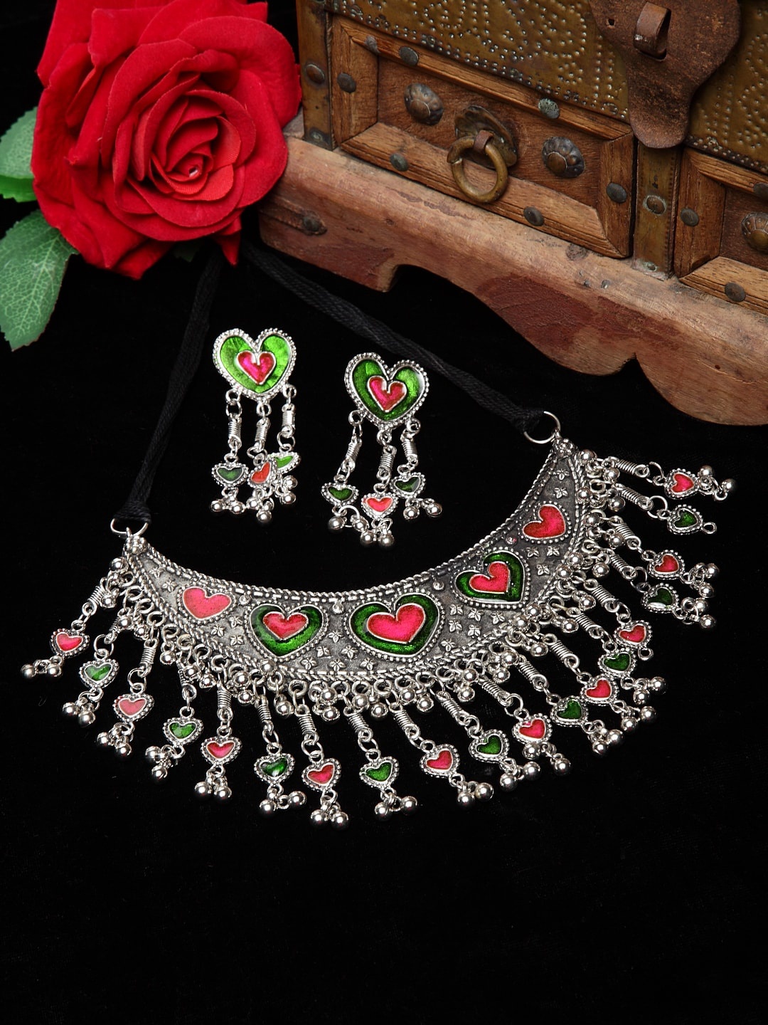 Moedbuille Silver Plated Meenakari Afghan Tasselled Oxidised Handcrafted Jewellery Set, Pink
Moedbuille Silver Plated Meenakari Afghan Tasselled Oxidised Handcrafted Jewellery Set, Pink