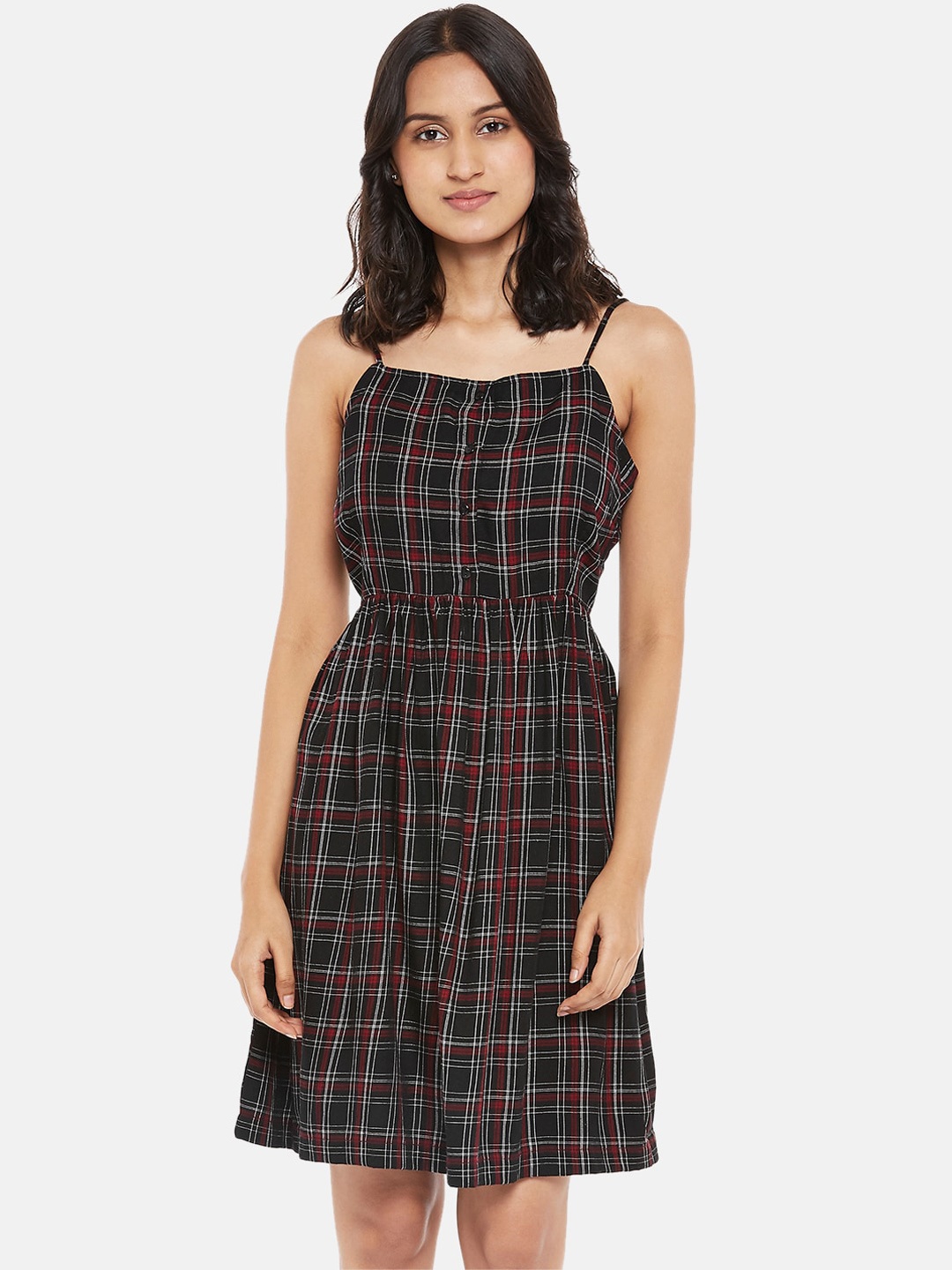 People Black & Red Checked Dress