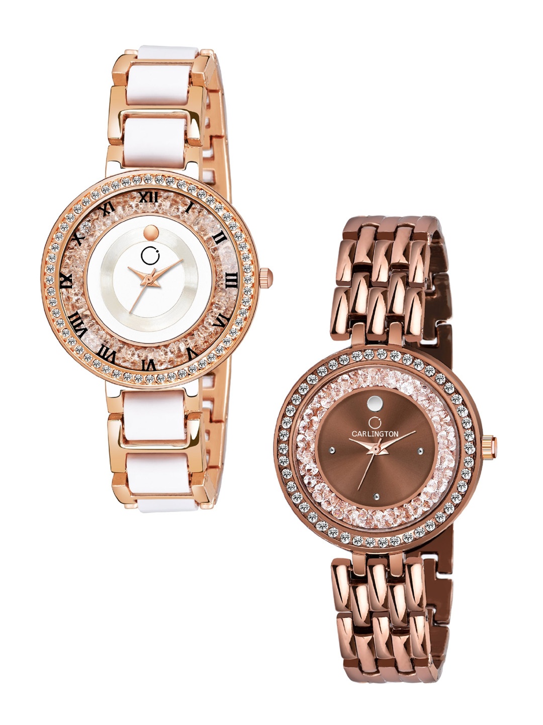 CARLINGTON Women White & Brown Set Of 2 Embellished Bracelet Style Analogue Watches, Rose
CARLINGTON Women White & Brown Set Of 2 Embellished Bracelet Style Analogue Watches, Rose