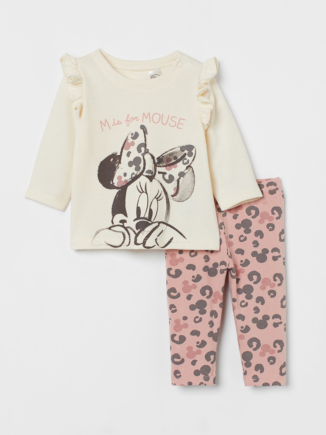 H&M Girls Off-White & Pink 2-Piece Printed Set