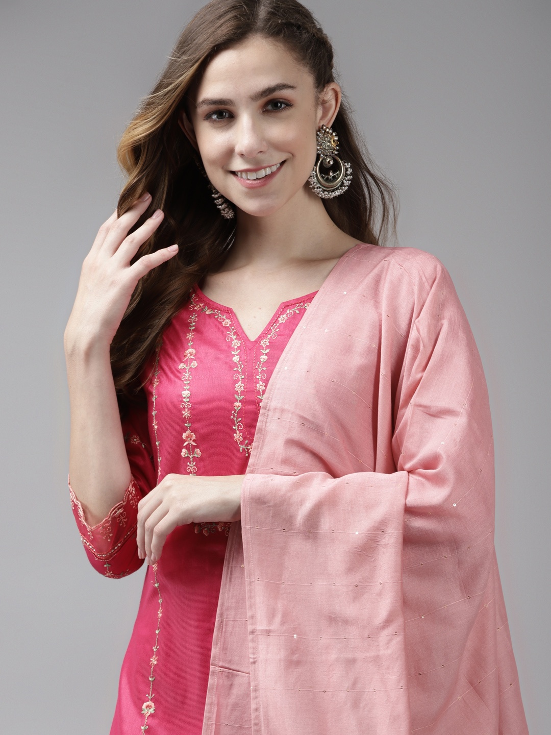 Indo Era Women Pink Floral Embroidered Regular Kurta with Trousers & With Dupatta
Indo Era Women Pink Floral Embroidered Regular Kurta with Trousers & With Dupatta