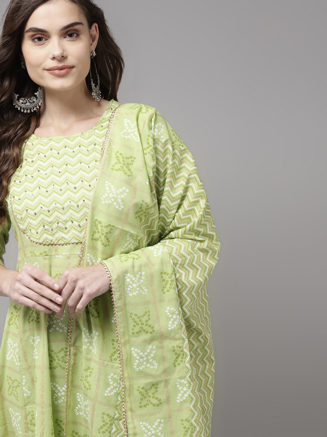 Indo Era Women Lime Green Ethnic Motifs Printed Panelled Gotta Patti Kurta with Sharara & With Dupatta
Indo Era Women Lime Green Ethnic Motifs Printed Panelled Gotta Patti Kurta with Sharara & With Dupatta