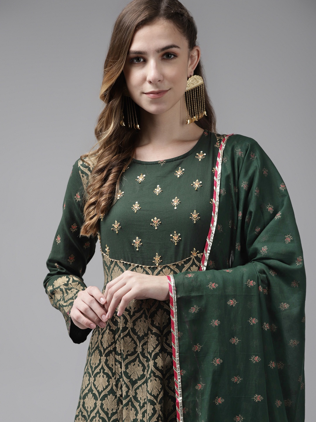Indo Era Women Green Ethnic Motifs Printed Empire Sequinned Kurta with Trousers & With Dupatta
Indo Era Women Green Ethnic Motifs Printed Empire Sequinned Kurta with Trousers & With Dupatta
