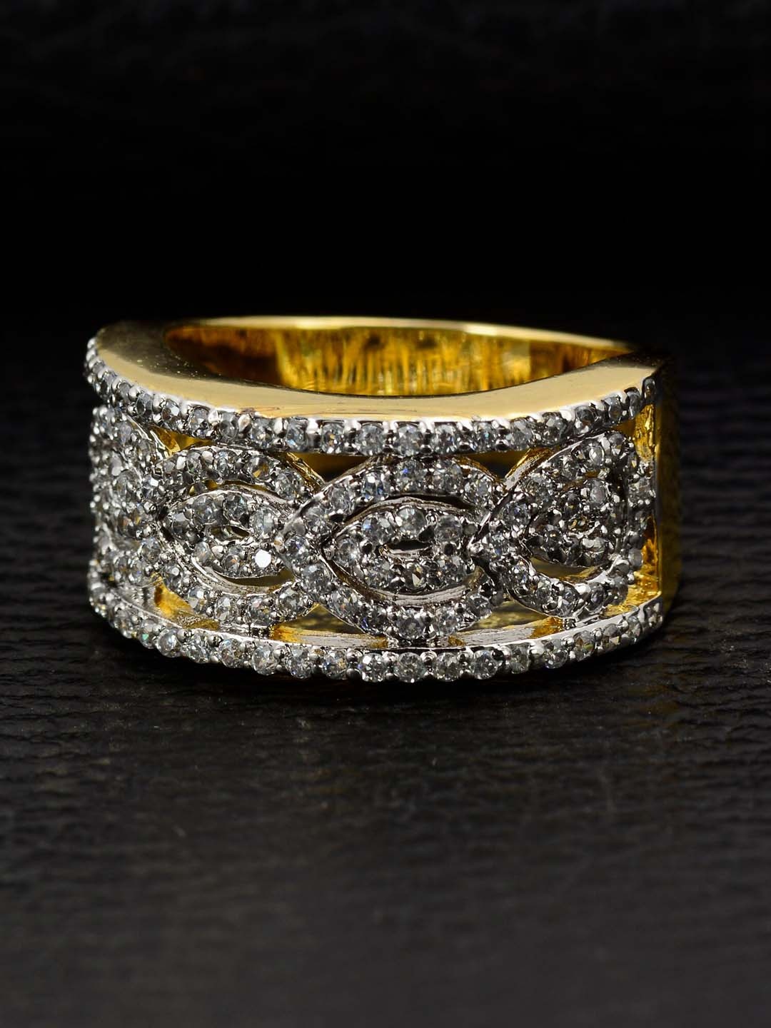Silgo Gold-Plated & White Stone-Studded Finger Ring