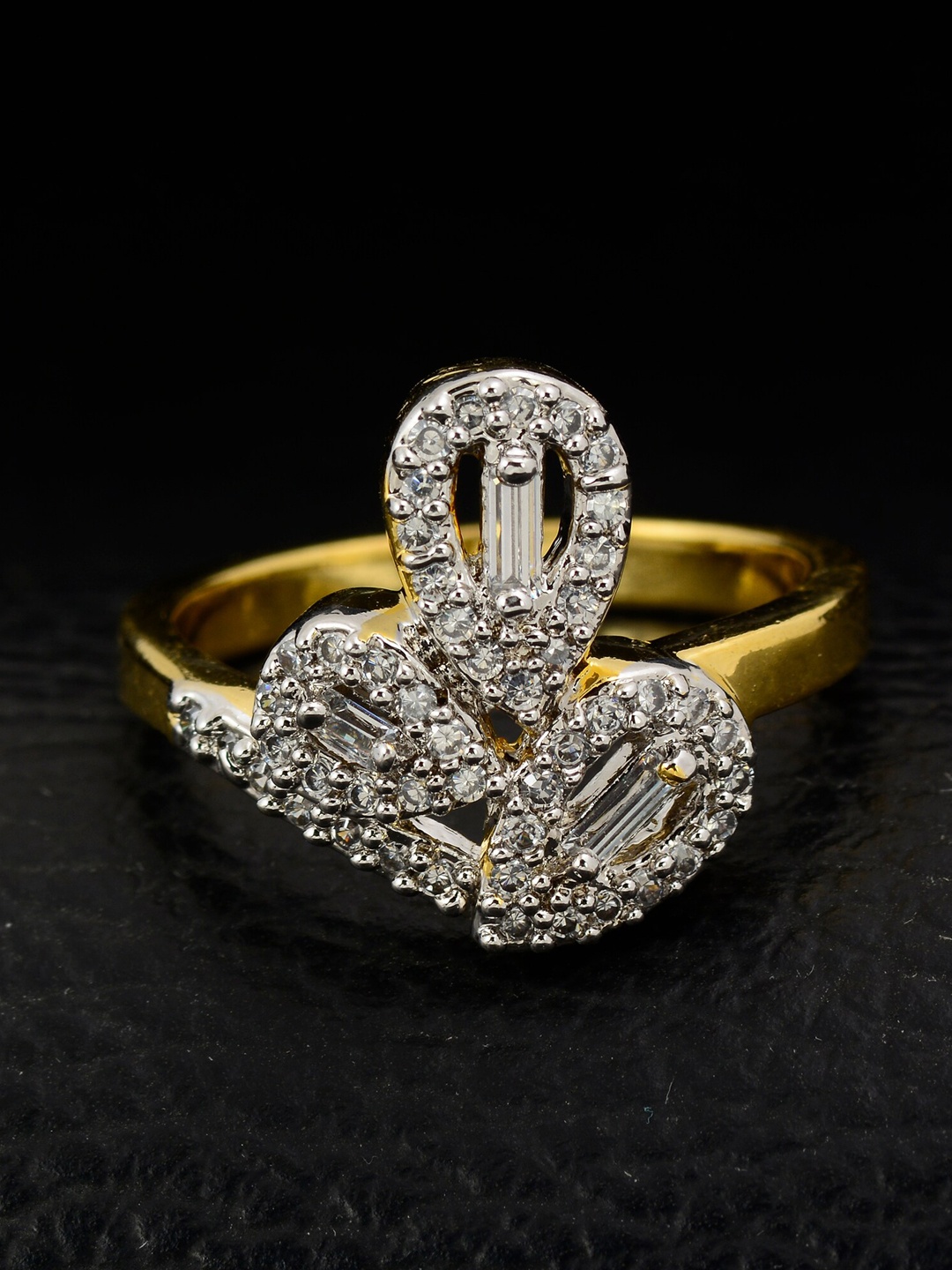 Silgo Gold-Plated White Stone-Studded Finger Ring
