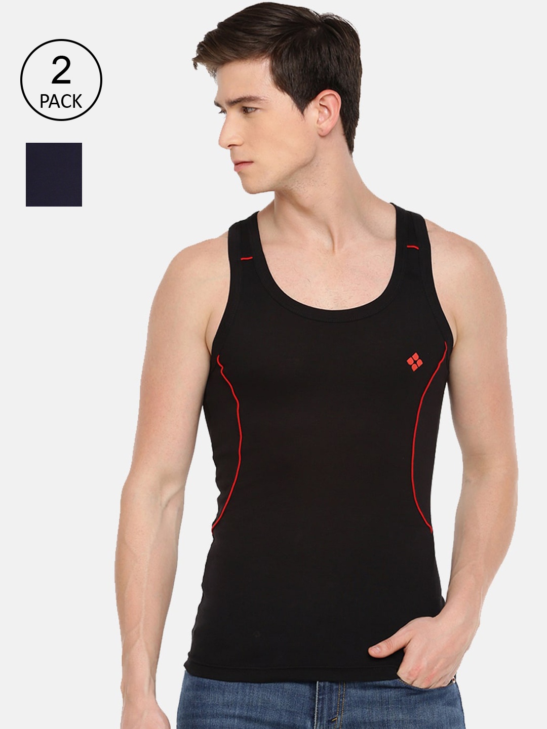 Dollar Bigboss Men Pack Of 2 Assorted Cotton Gym Vests