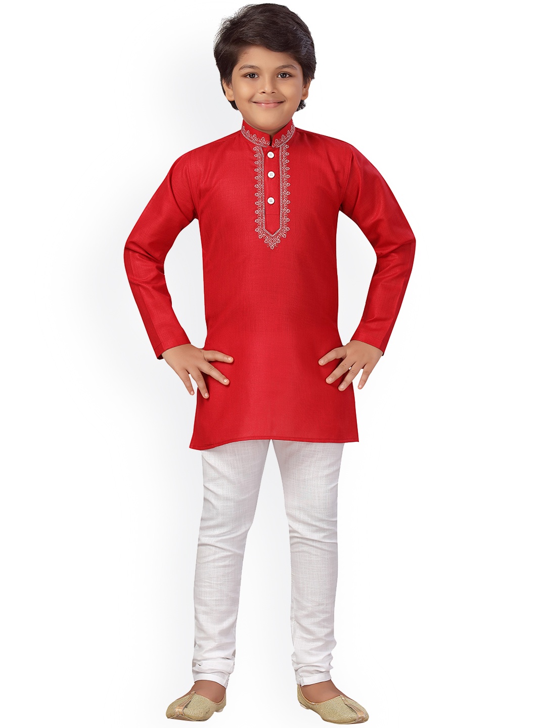 Aj DEZInES Boys Red & White Embroidered Regular Thread Work Pure Cotton Kurta with Pyjamas
Aj DEZInES Boys Red & White Embroidered Regular Thread Work Pure Cotton Kurta with Pyjamas
