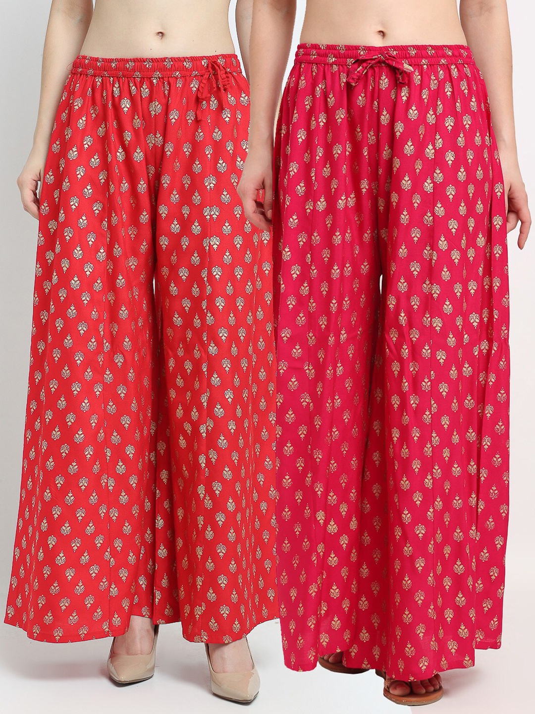 GRACIT Women Set of 2 Red & Orange Printed Rayon Palazzos