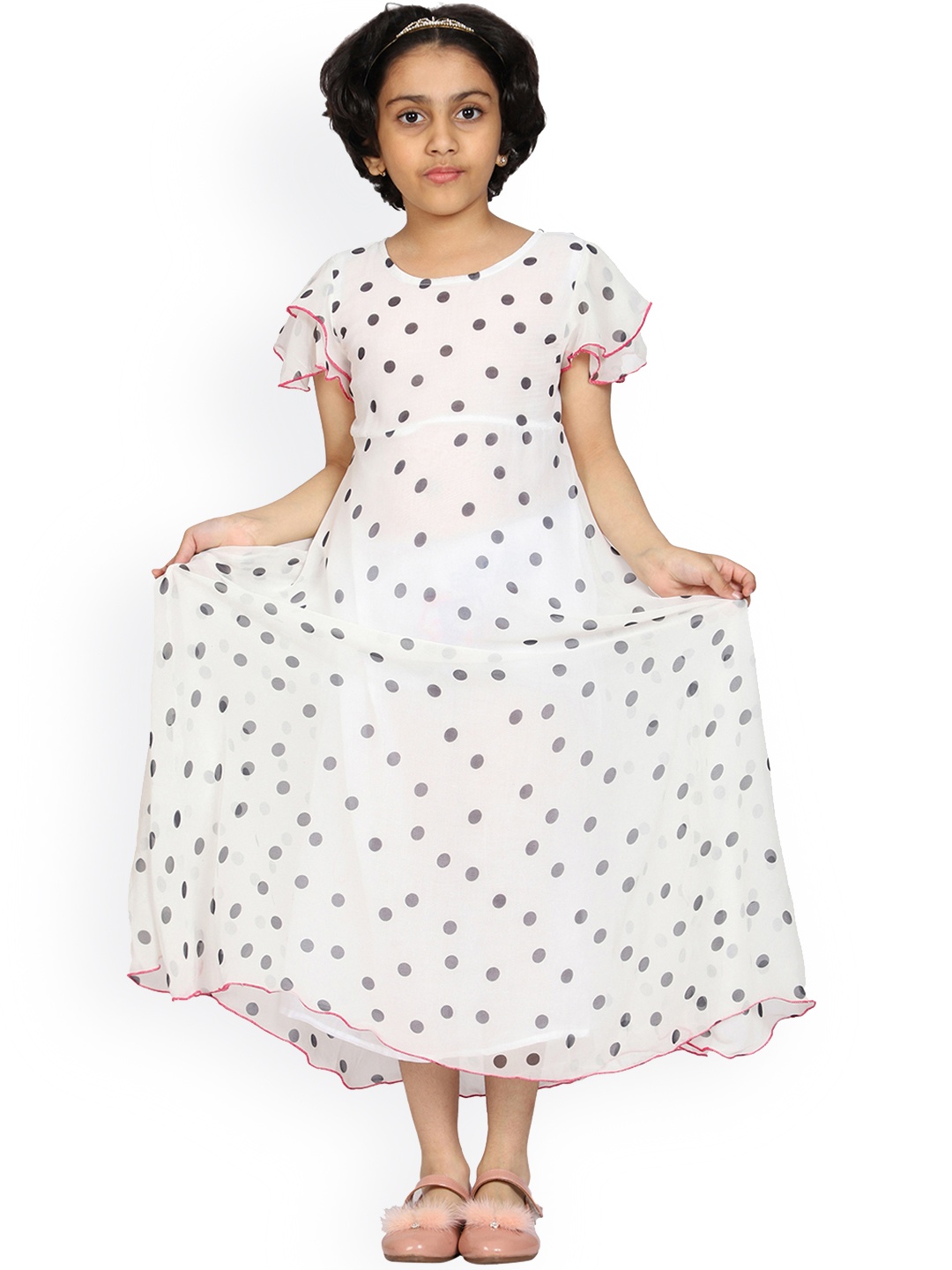 KiddoPanti White Georgette A-Line Dress