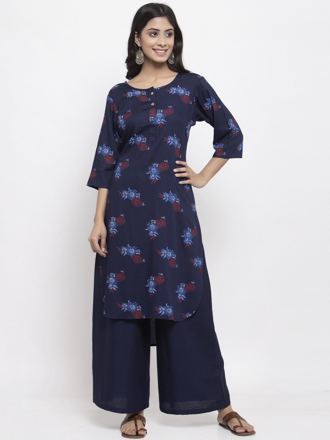 NEUDIS Women Navy Blue Floral Embellished Keyhole Neck Flared Sleeves Thread Work Handloom Kurta
NEUDIS Women Navy Blue Floral Embellished Keyhole Neck Flared Sleeves Thread Work Handloom Kurta