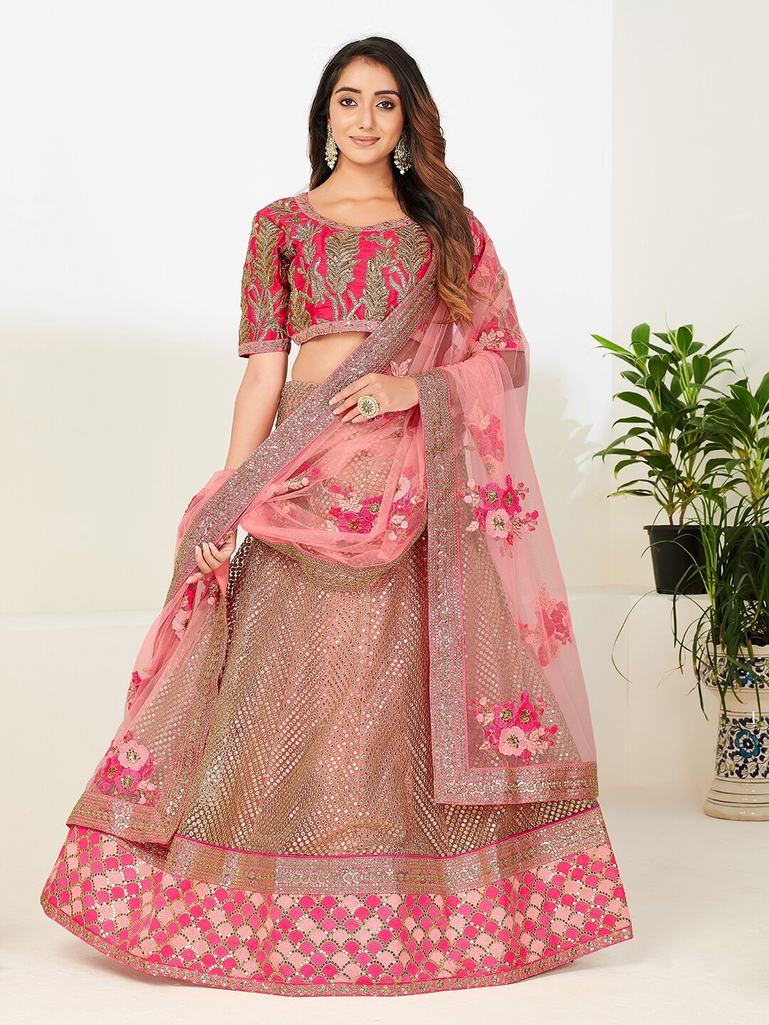 SHOPGARB Pink & Gold-Toned Embellished Sequinned Semi-Stitched Lehenga & Unstitched Blouse With Dupatta
SHOPGARB Pink & Gold-Toned Embellished Sequinned Semi-Stitched Lehenga & Unstitched Blouse With Dupatta