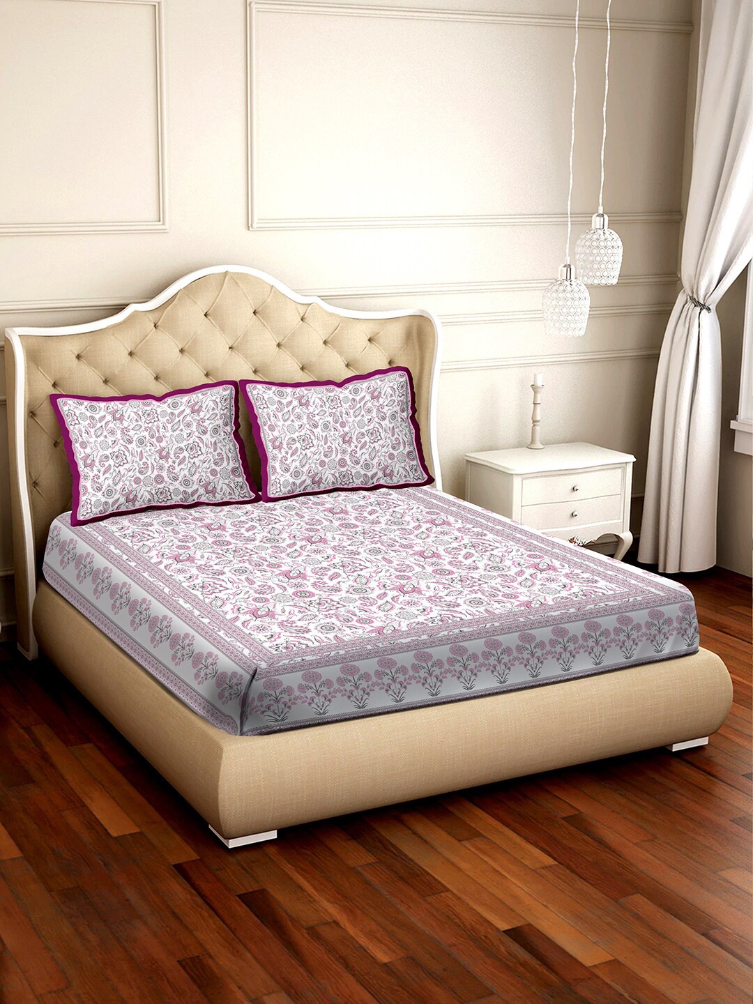 BELLA CASA Pink & White 180 TC Pure Cotton Pure Cotton King Bedsheet with 2 Pillow Covers
BELLA CASA Pink & White 180 TC Pure Cotton Pure Cotton King Bedsheet with 2 Pillow Covers