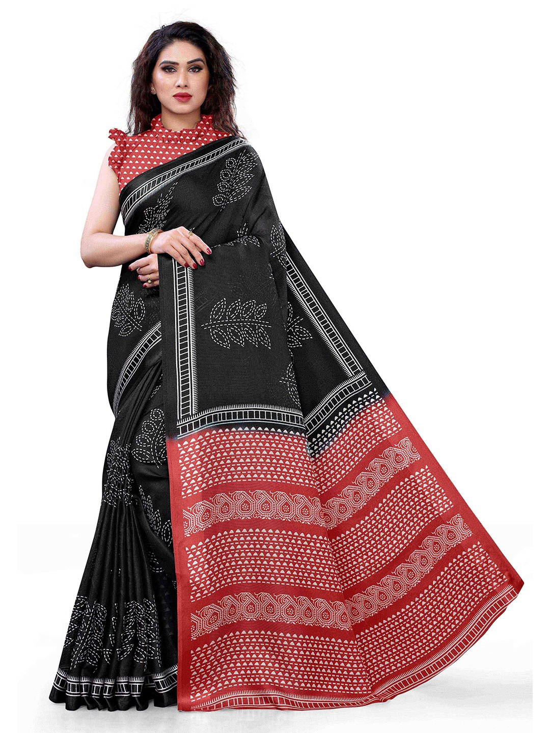 KALINI Black & Pink Jute Cotton Saree