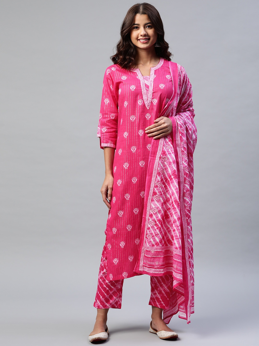 Yuris Women Pink Ethnic Motifs Print Regular Pure Cotton Kurta with Trousers & Dupatta
Yuris Women Pink Ethnic Motifs Print Regular Pure Cotton Kurta with Trousers & Dupatta