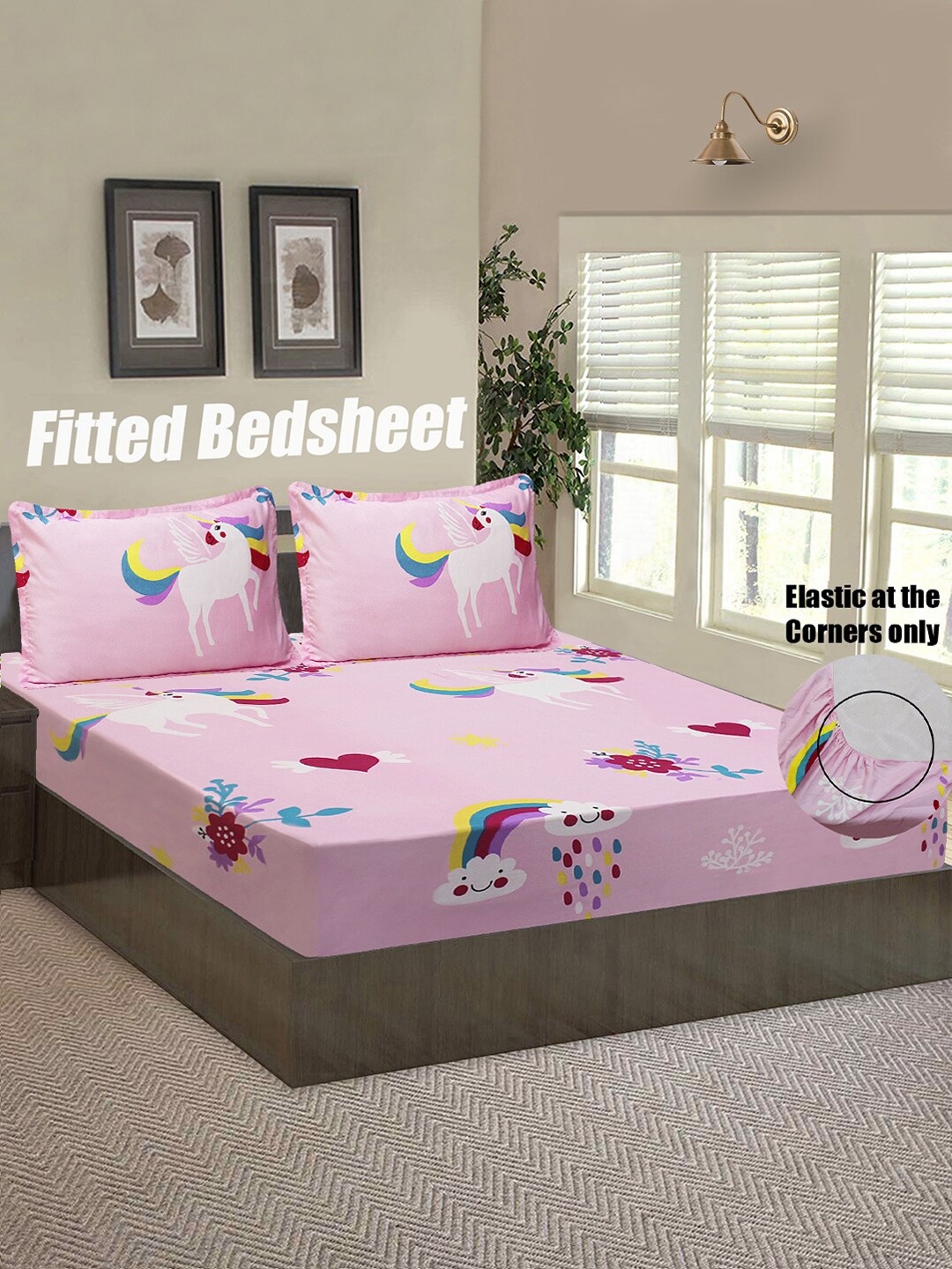 Good Homes by Home Candy Pink Printed 144 TC Queen Fitted Bedsheet with 2 Pillow Covers
Good Homes by Home Candy Pink Printed 144 TC Queen Fitted Bedsheet with 2 Pillow Covers