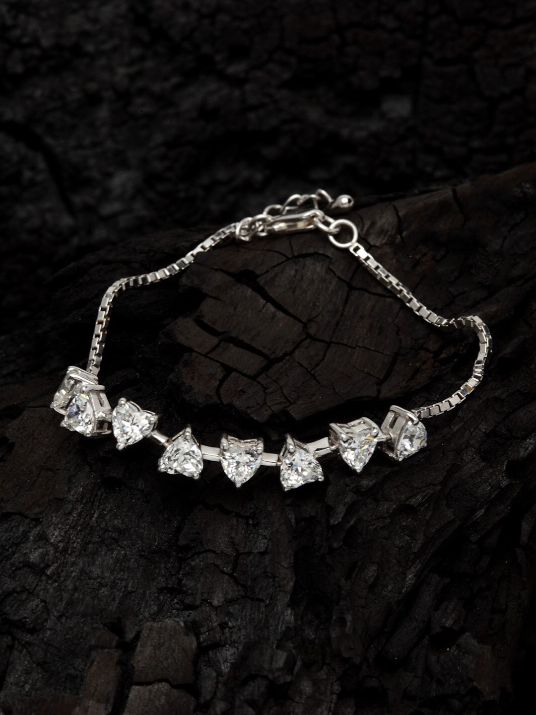 Clara Women Silver-Toned & White CZ-Studded Sterling Silver Rhodium-Plated Charm Bracelet
Clara Women Silver-Toned & White CZ-Studded Sterling Silver Rhodium-Plated Charm Bracelet