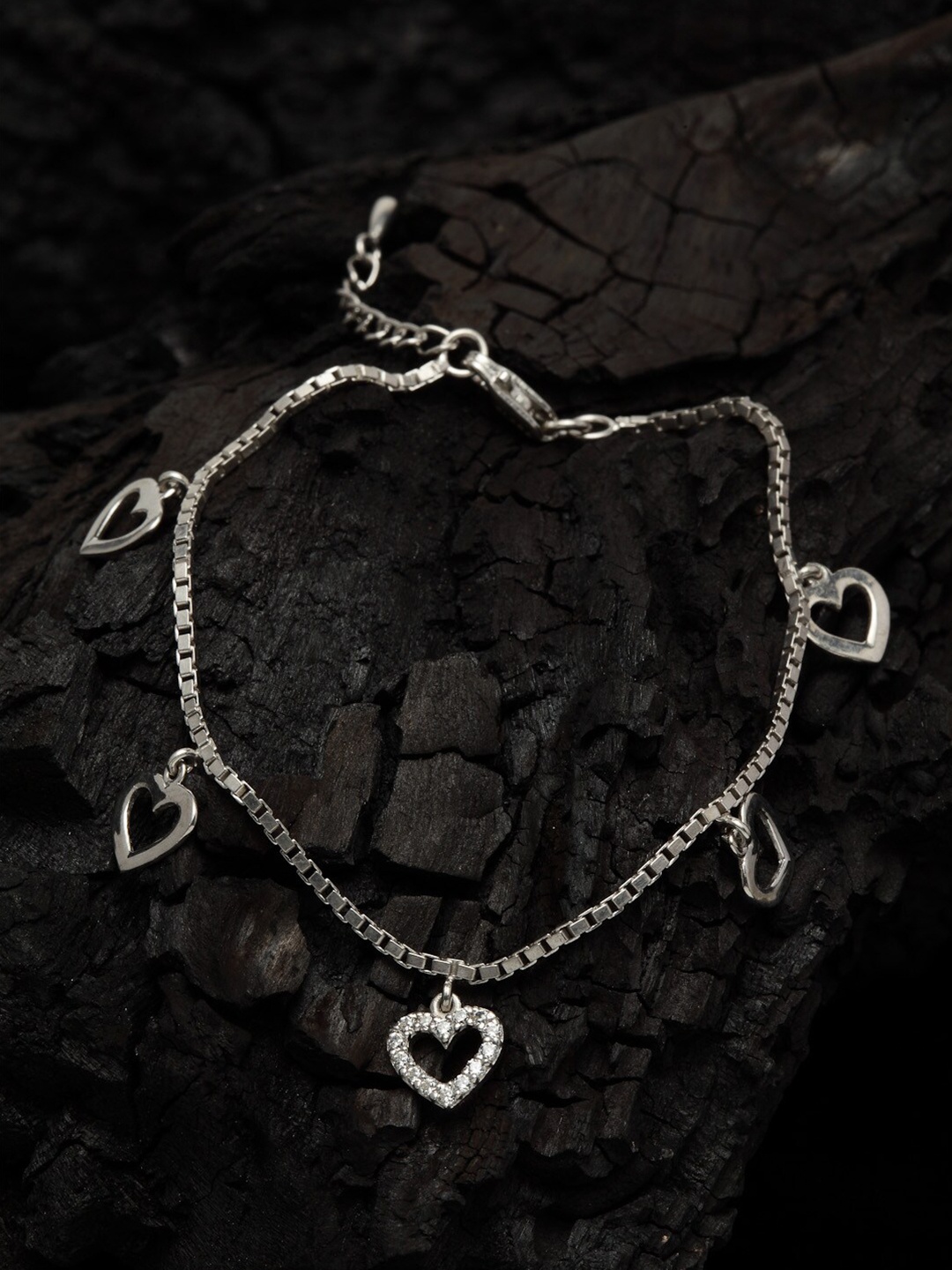 Clara Women Silver-Toned & White CZ-Studded Sterling Silver Rhodium-Plated Charm Bracelet
Clara Women Silver-Toned & White CZ-Studded Sterling Silver Rhodium-Plated Charm Bracelet