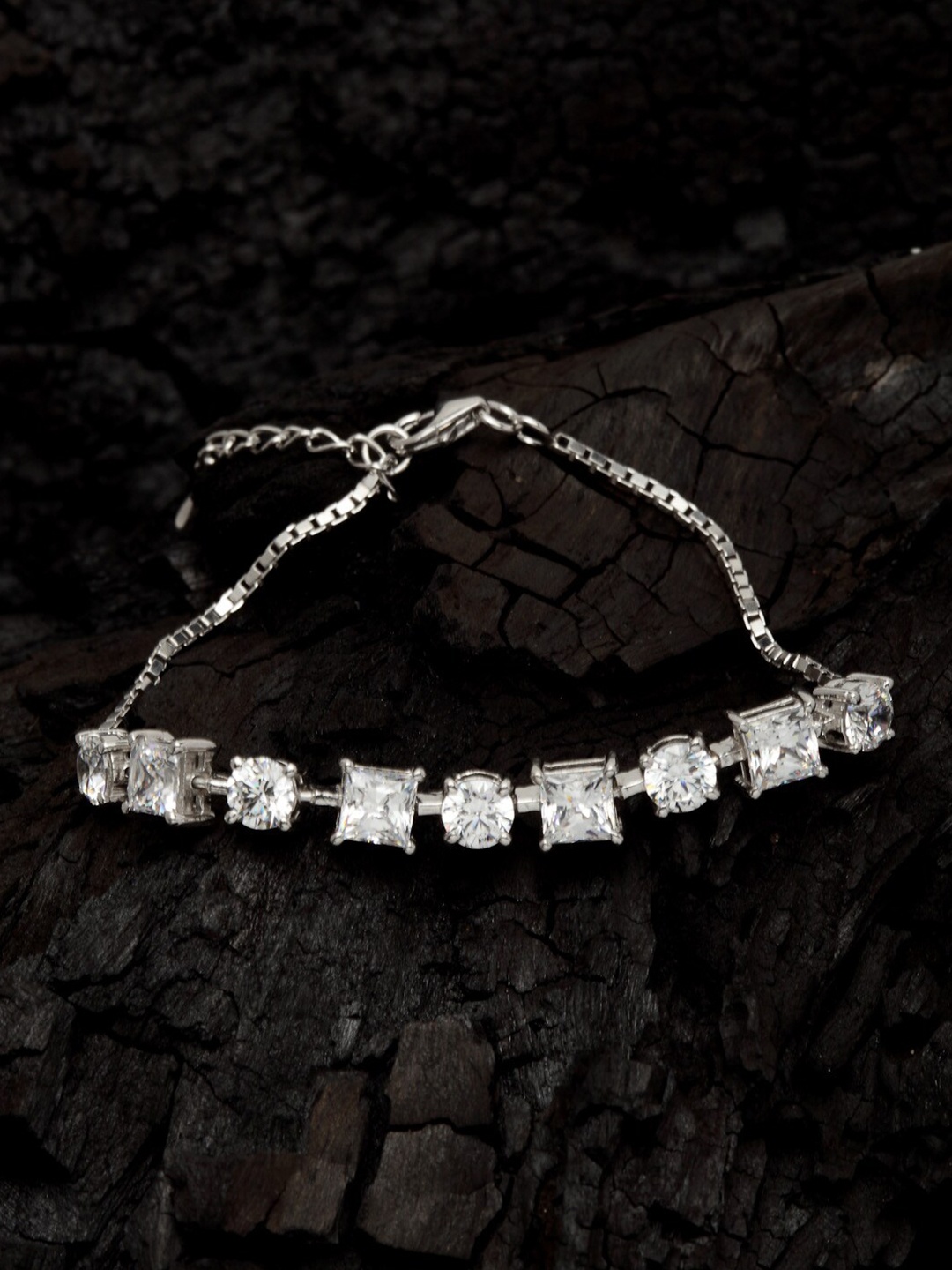 Clara Women Silver-Toned & White CZ-Studded Sterling Silver Rhodium-Plated Charm Bracelet
Clara Women Silver-Toned & White CZ-Studded Sterling Silver Rhodium-Plated Charm Bracelet