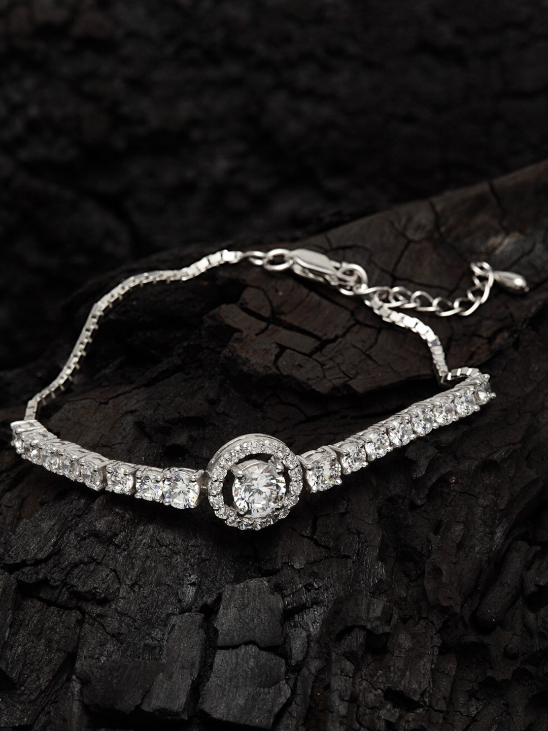 Clara Women Silver-Toned & White CZ-Studded Sterling Silver Rhodium-Plated Charm Bracelet
Clara Women Silver-Toned & White CZ-Studded Sterling Silver Rhodium-Plated Charm Bracelet