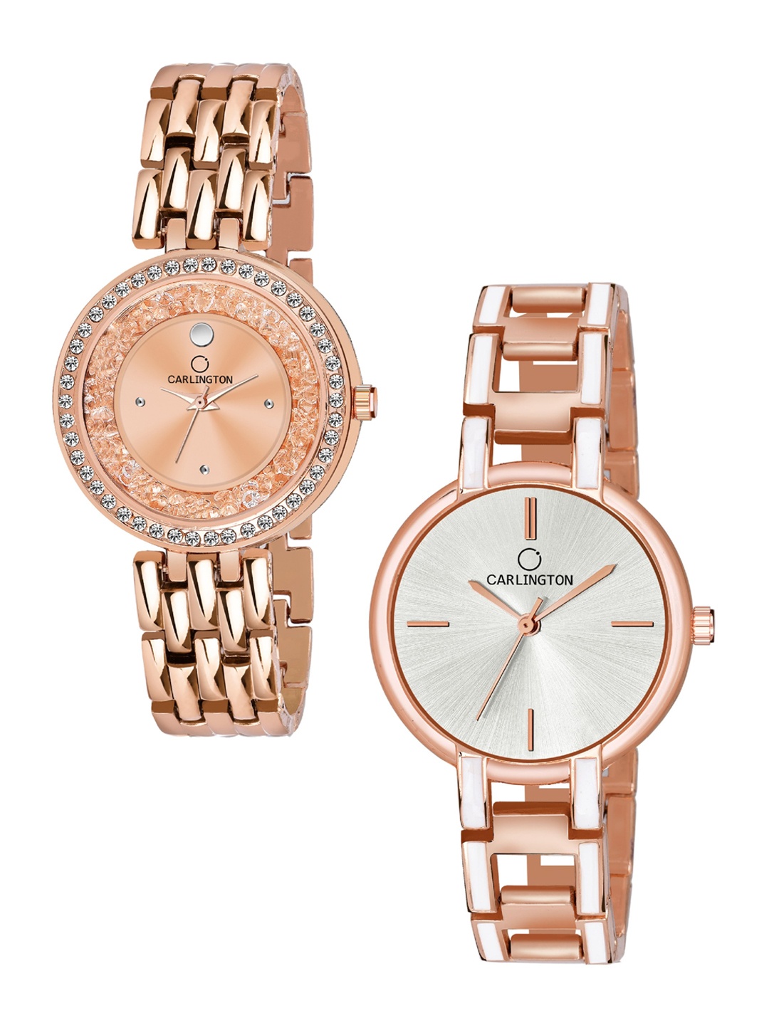 CARLINGTON Set of 2 Women Rose Gold-Toned Embellished Dial & Bracelet Style Straps Watches
CARLINGTON Set of 2 Women Rose Gold-Toned Embellished Dial & Bracelet Style Straps Watches