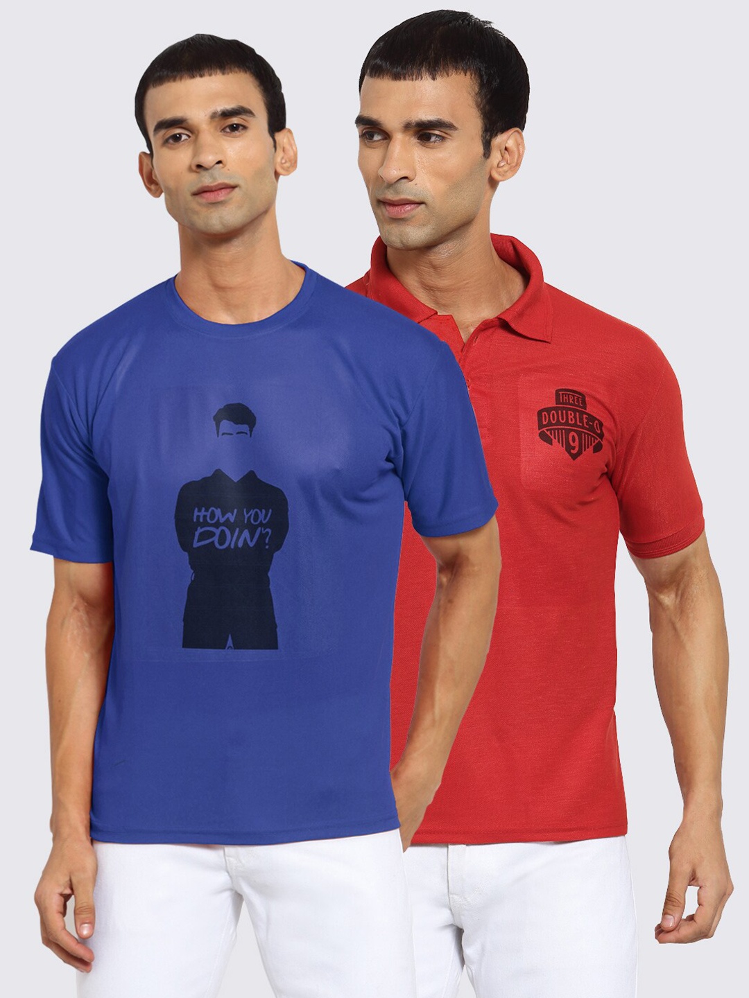 KLOTTHE Men Pack of 2 Printed T-shirts, Blue