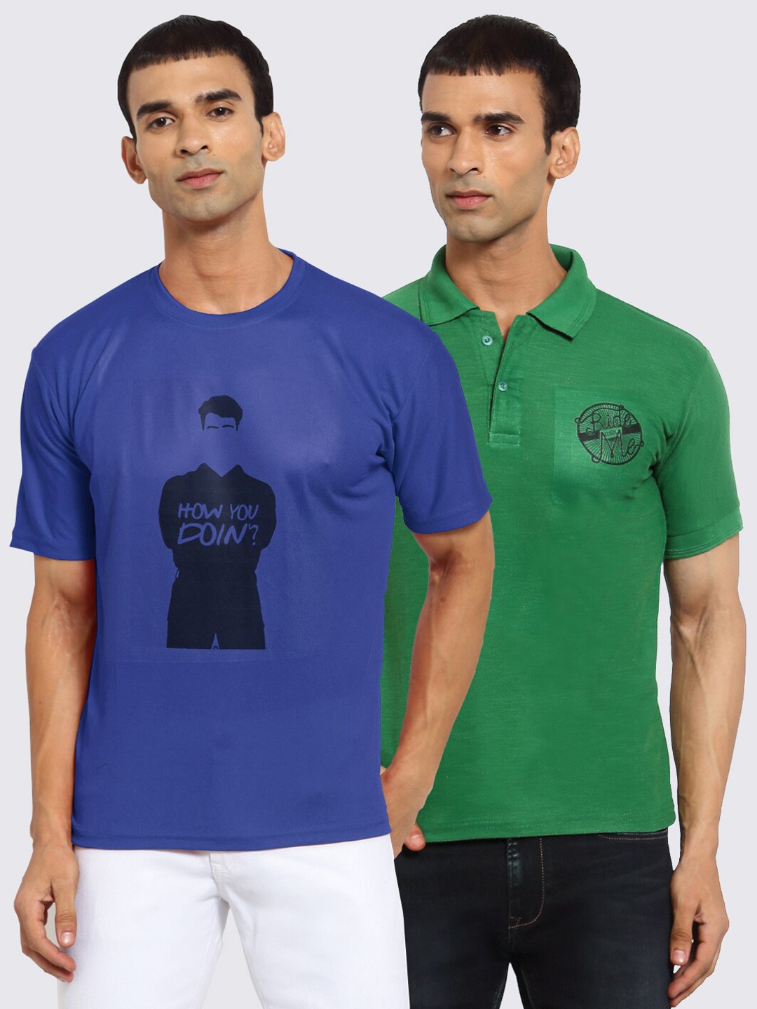 KLOTTHE Men Pack of 2 Printed T-shirts, Blue