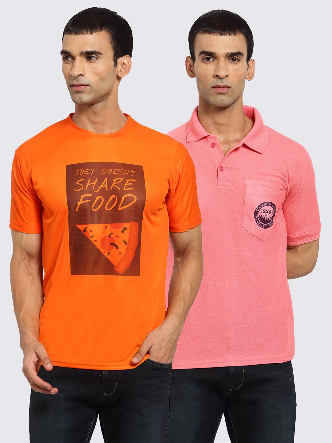KLOTTHE Men Set of 2 Printed T-shirts, Orange