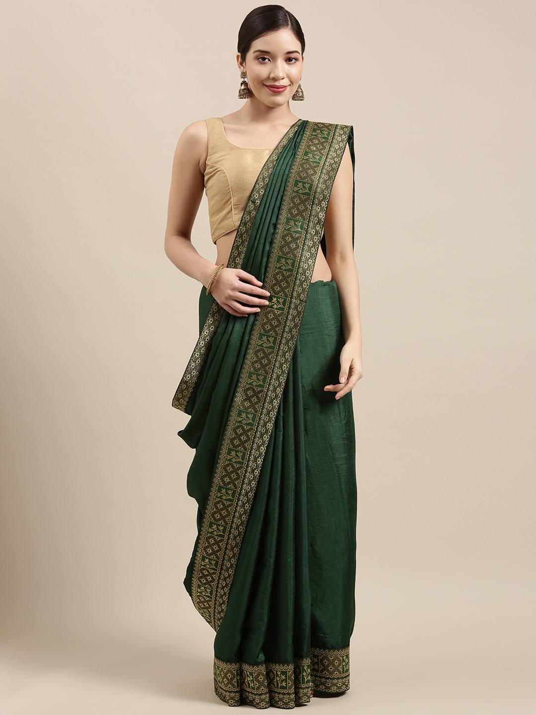 Indian Women Green Zari Silk Blend Saree
Indian Women Green Zari Silk Blend Saree