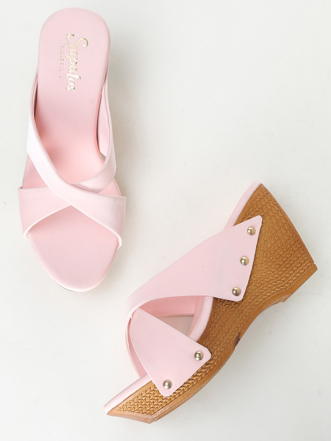 SAPATOS Pink Solid Wedge Sandals Heels