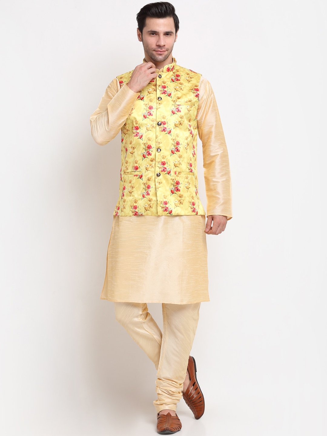 KRAFT INDIA Men Beige & Yellow Solid Regular Kurta With Churidar & Printed Nehru Jacket
KRAFT INDIA Men Beige & Yellow Solid Regular Kurta With Churidar & Printed Nehru Jacket