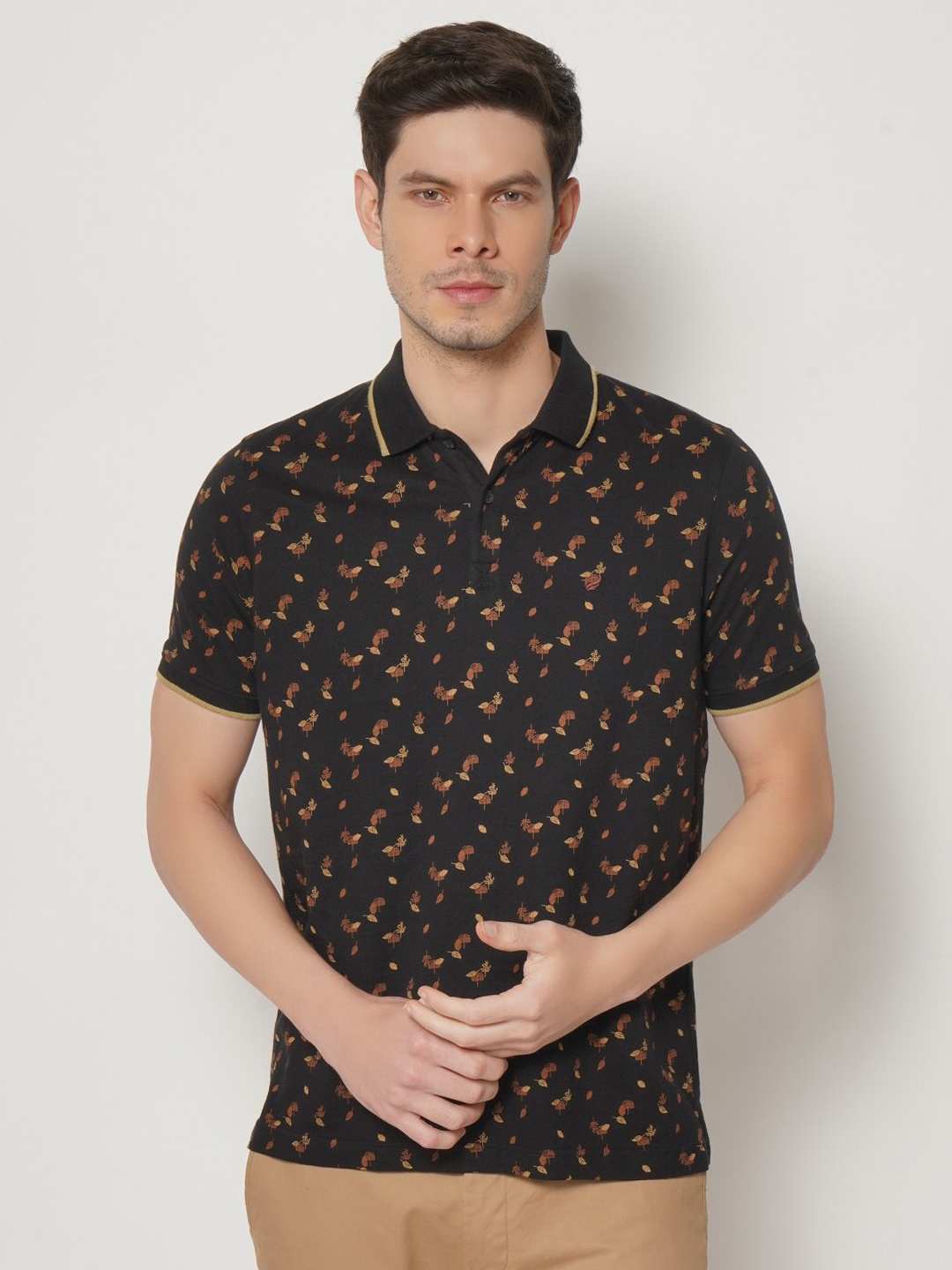 Blackberrys Men Black Orange Floral Printed Polo Collar Slim Fit Cotton Pure Cotton T-shirt
Blackberrys Men Black Orange Floral Printed Polo Collar Slim Fit Cotton Pure Cotton T-shirt