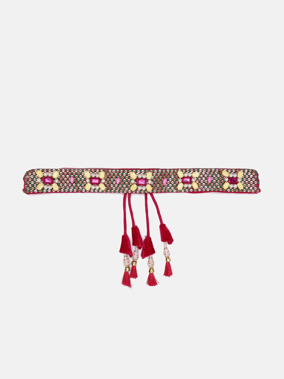 panchhi Pink Stone Work Waist Belt and Kamarbandh For Women With Tassels