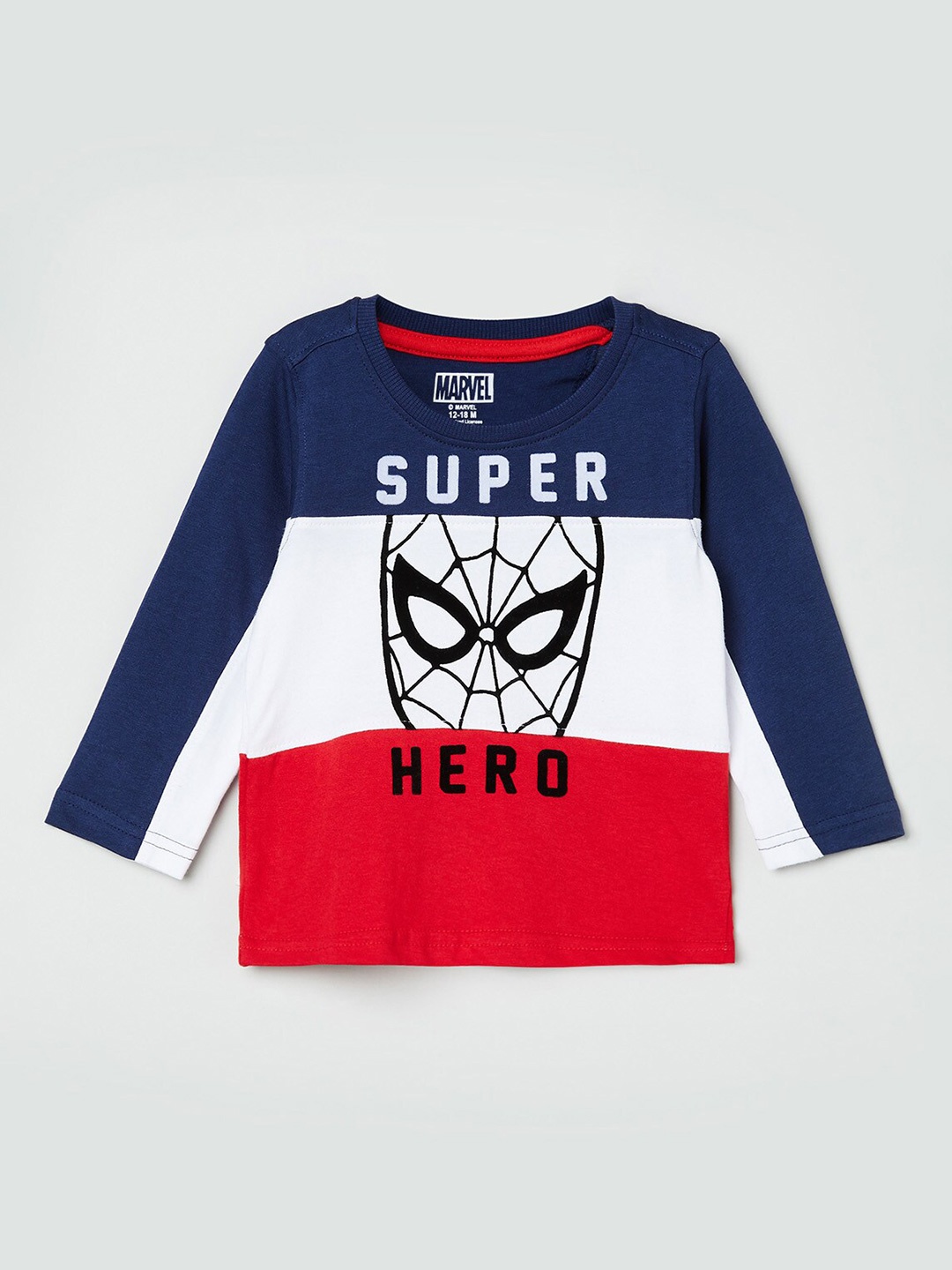 max Boys Navy Blue & White Spider Man Printed Colorblocked T-shirt