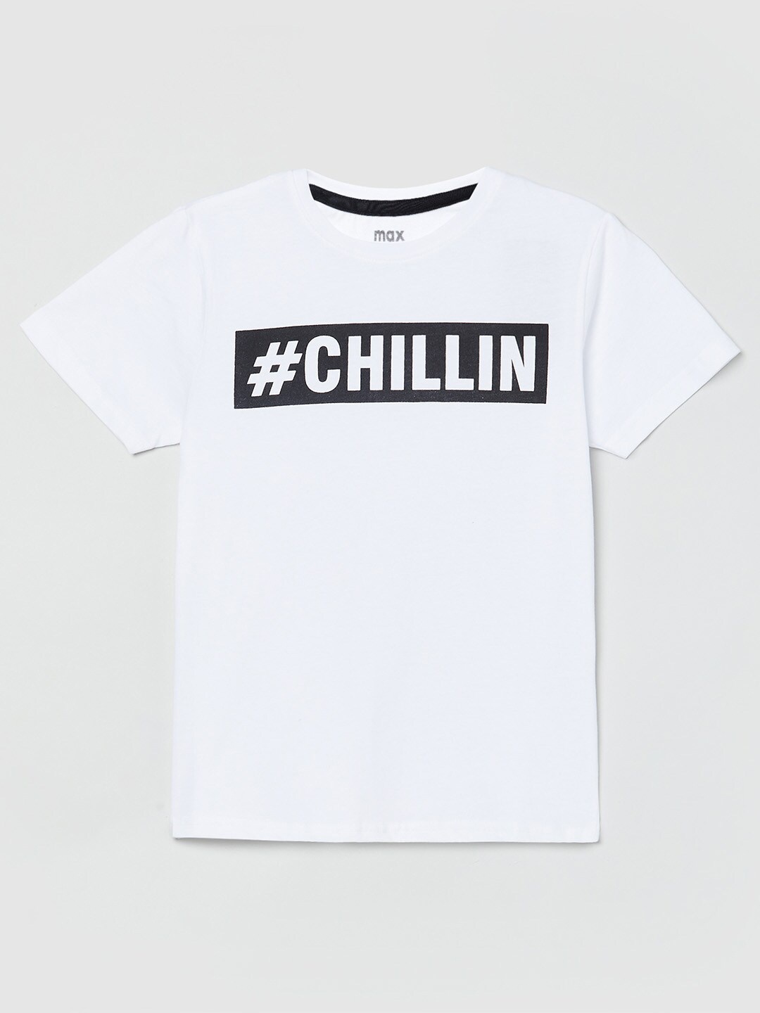 max Boys White Black Typography Printed Pure Cotton T-shirt